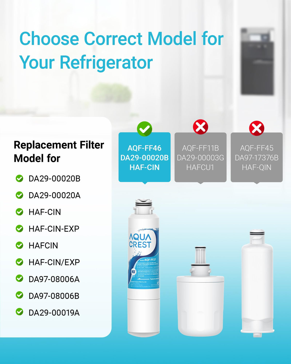 AQUA CREST AQF-FF27 Water Filter for Samsung HAF-CIN, 3 Pack