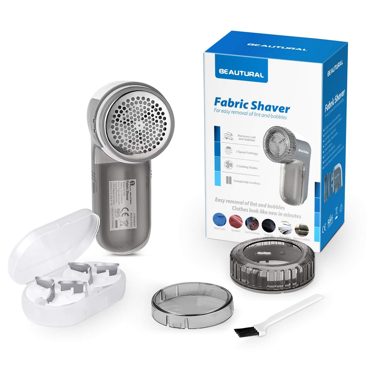 BEAUTURAL Fabric Shaver and Lint Remover, 2 Speeds, Battery Operated
