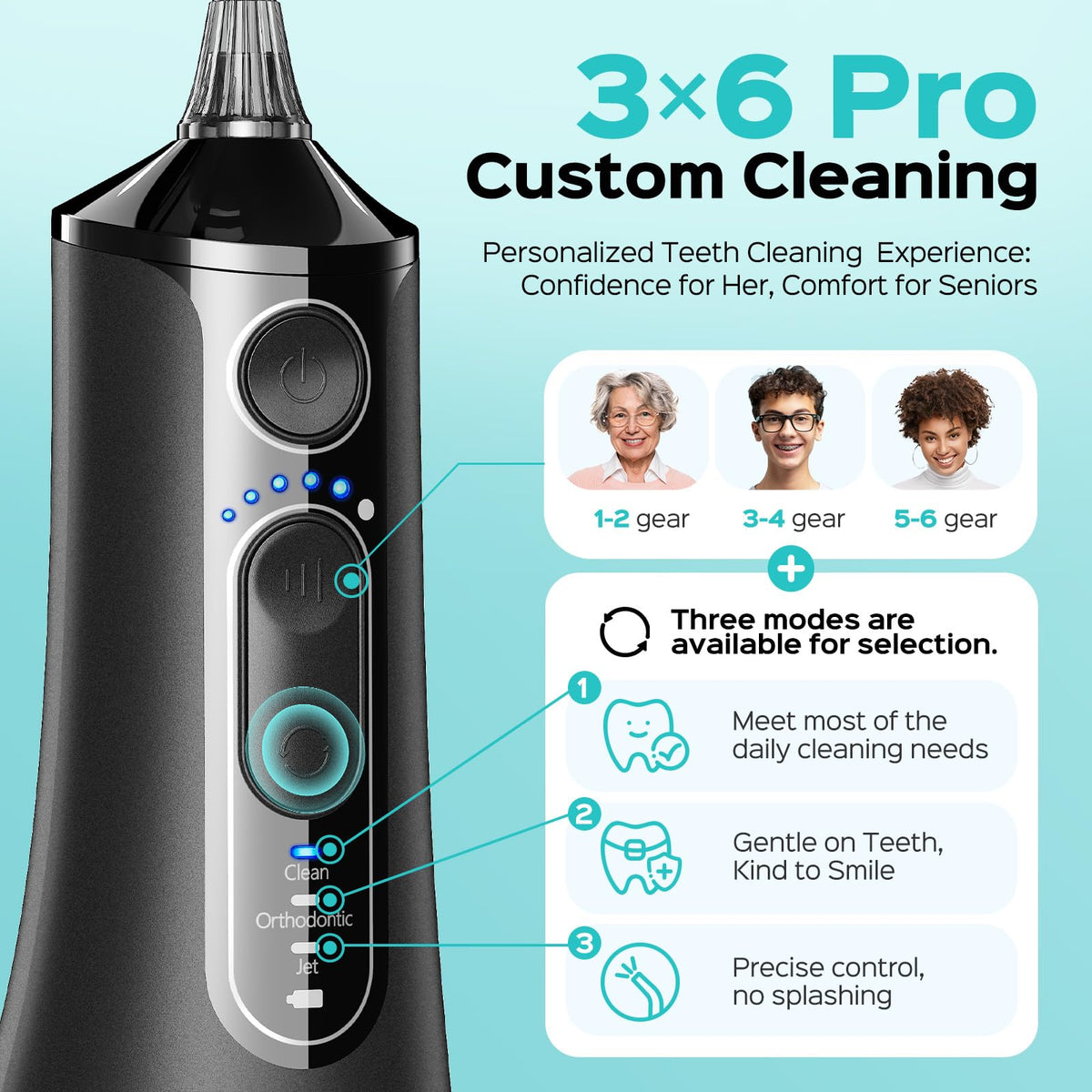 Coslus C51 Portable Water Flosser, 300 ml Tank, Black