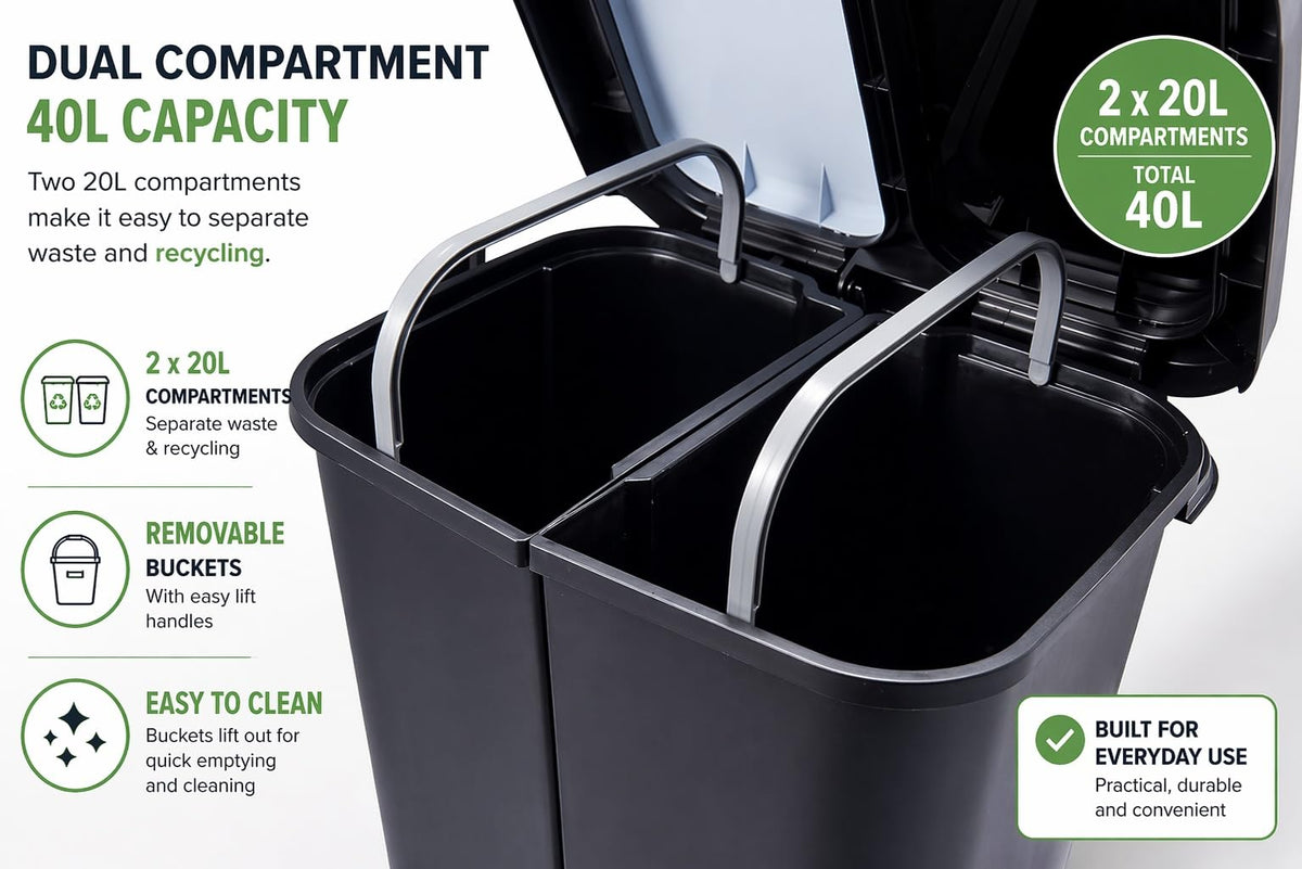 Step N' Sort 40L Dual Compartment Recycling Bin (2 x 20L)