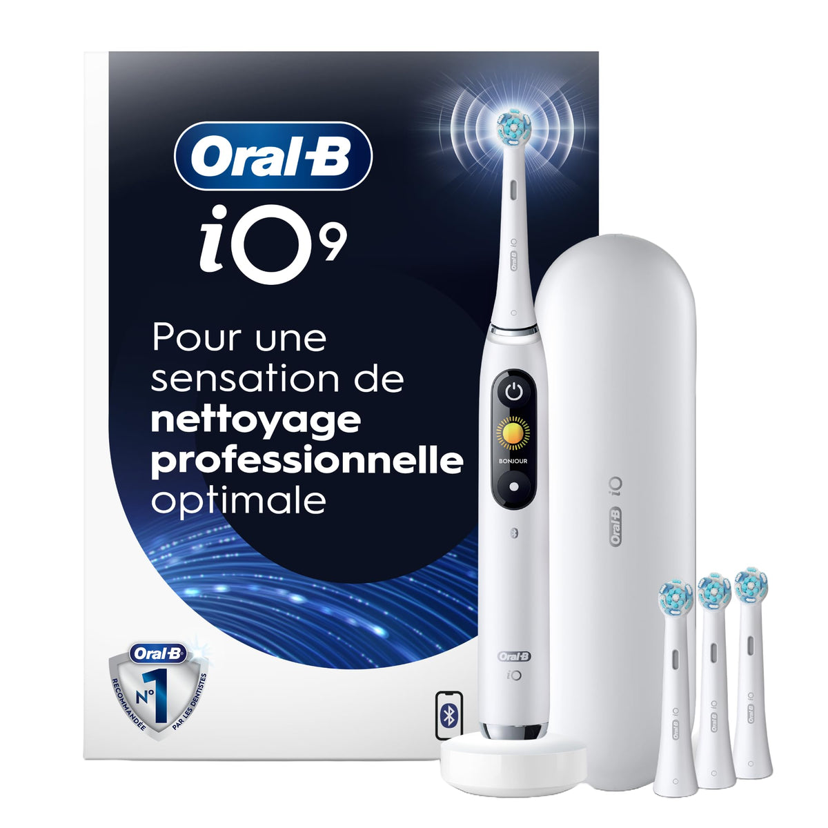 Oral-B iO Series 9 Electric Toothbrush, White Alabaster, 4 Brush Heads