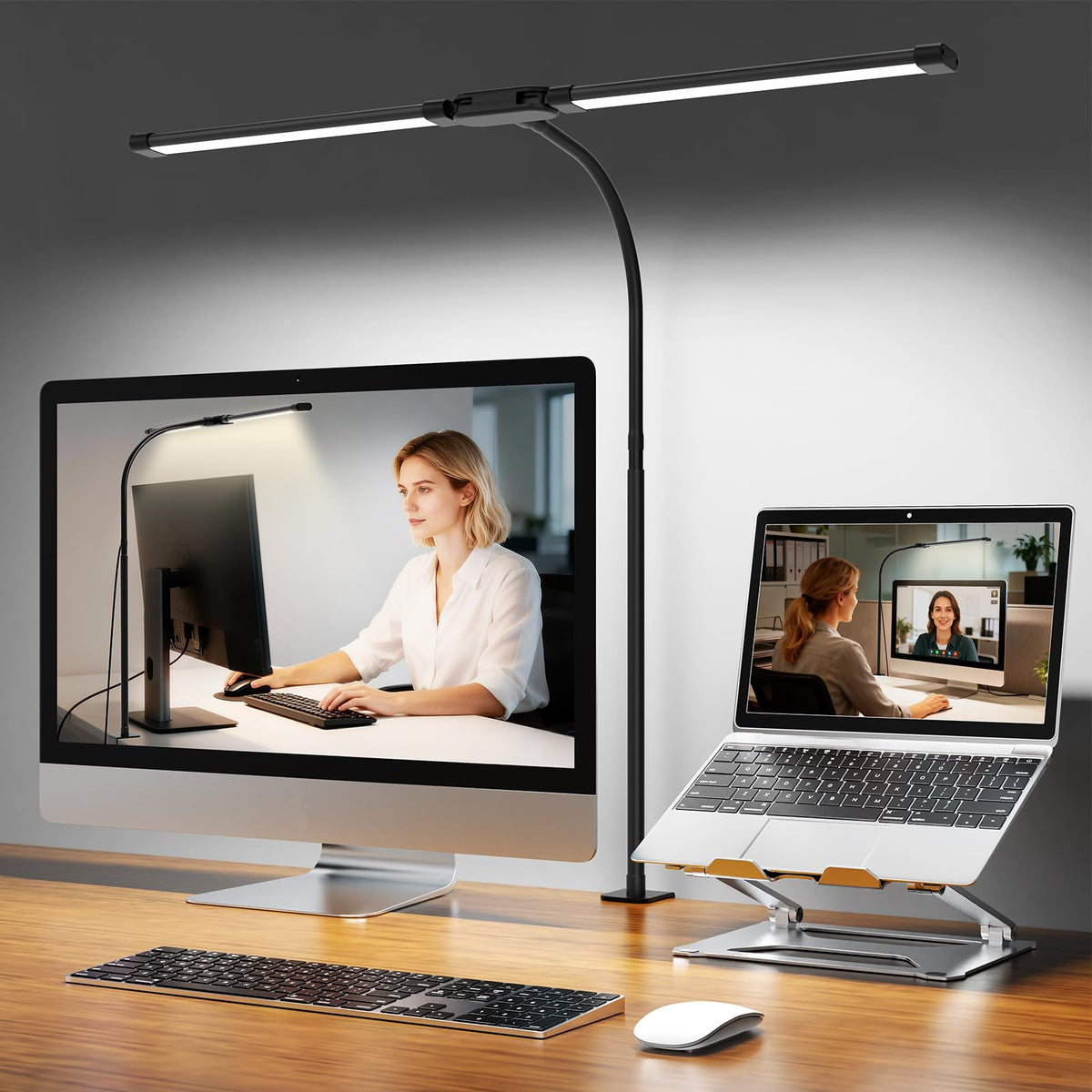 Clamp Desk Lamp with Double Head and 50 Lighting Modes
