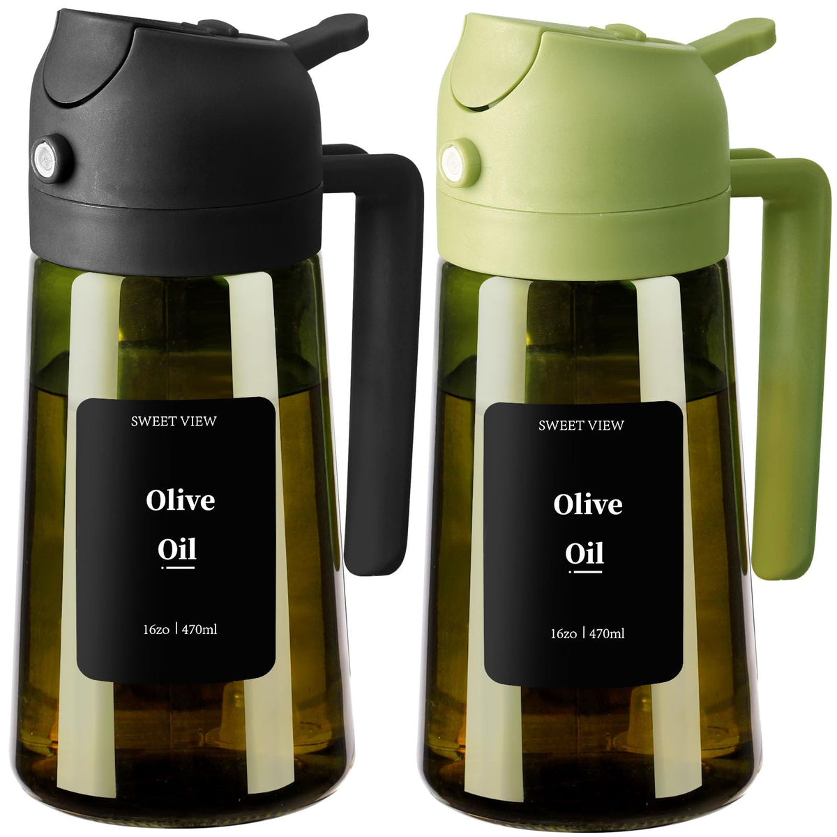 SWEET VIEW Glass Olive Oil Dispenser & Sprayer, 470 ml (2 Pack)
