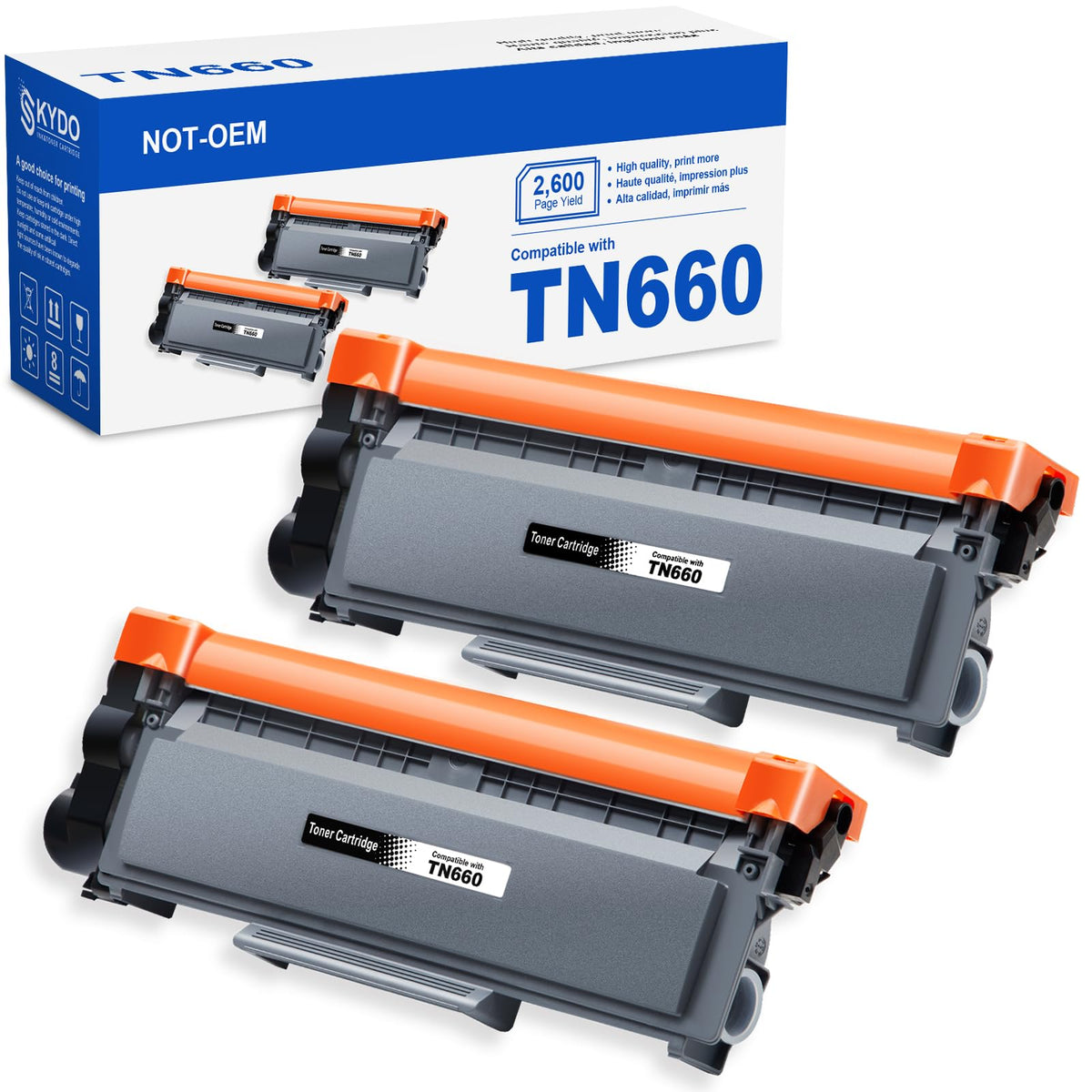 TN660 Compatible Toner Cartridges for Brother, Black (2 Pack)