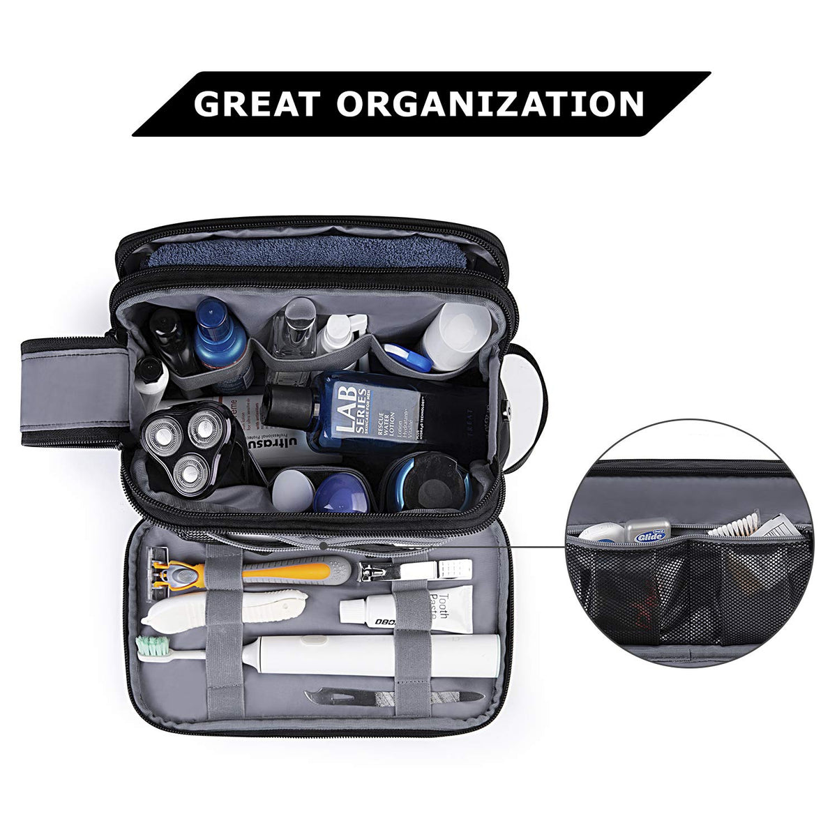 BAGSMART Toiletry Dopp Kit for Men, Water-Resistant, Black, Medium