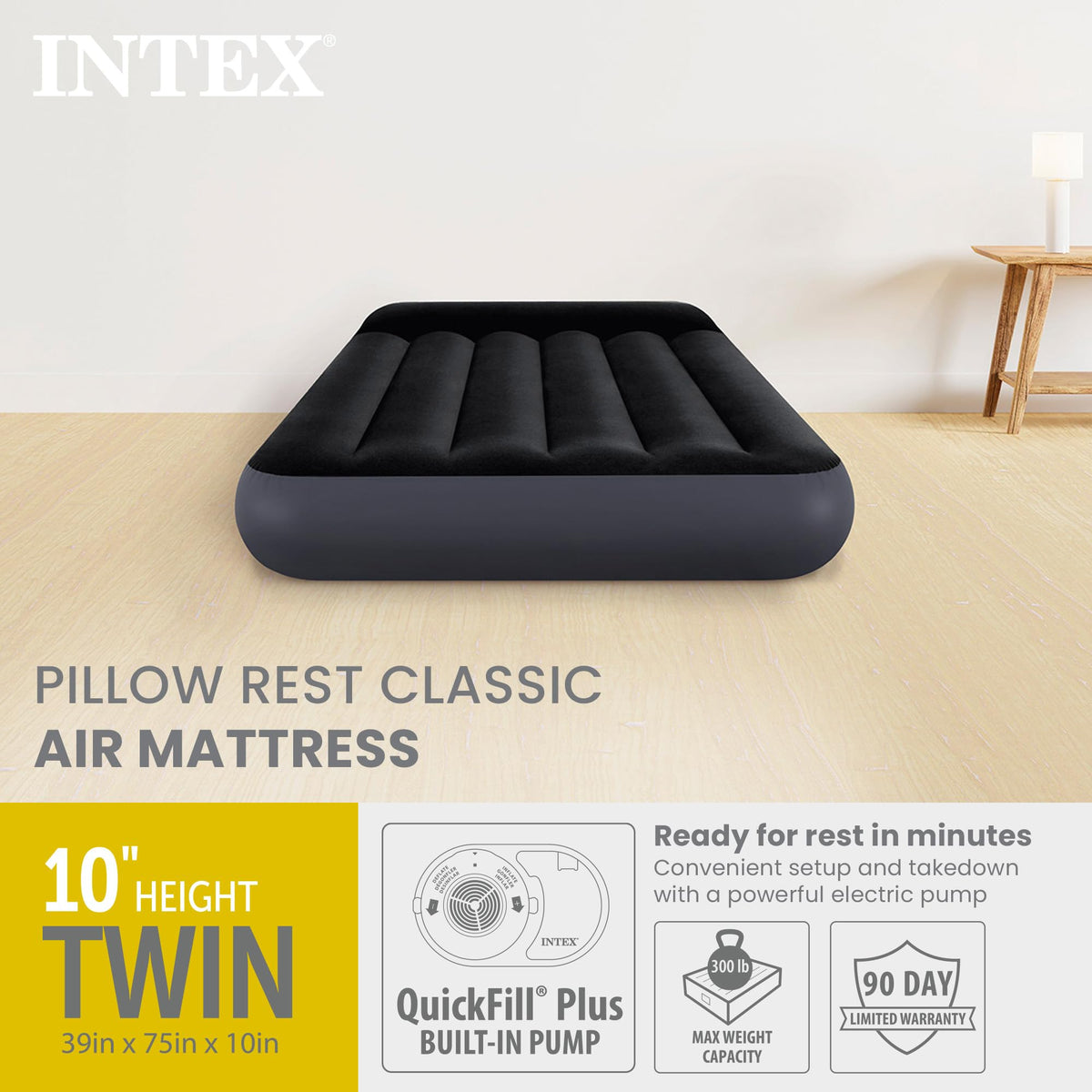 Intex Dura-Beam Standard Pillow Rest Air Mattress, Twin, 64145ED
