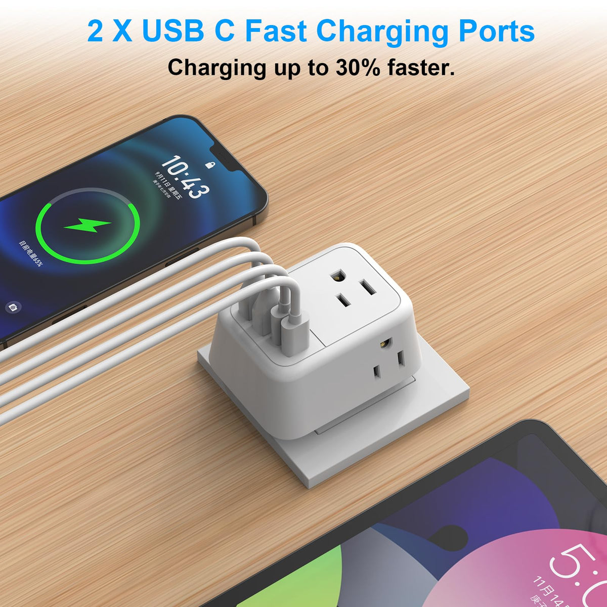 VYLEE Travel Plug Adapter, 4 AC Outlets, 4 USB Ports (2 USB C), 1 Pack
