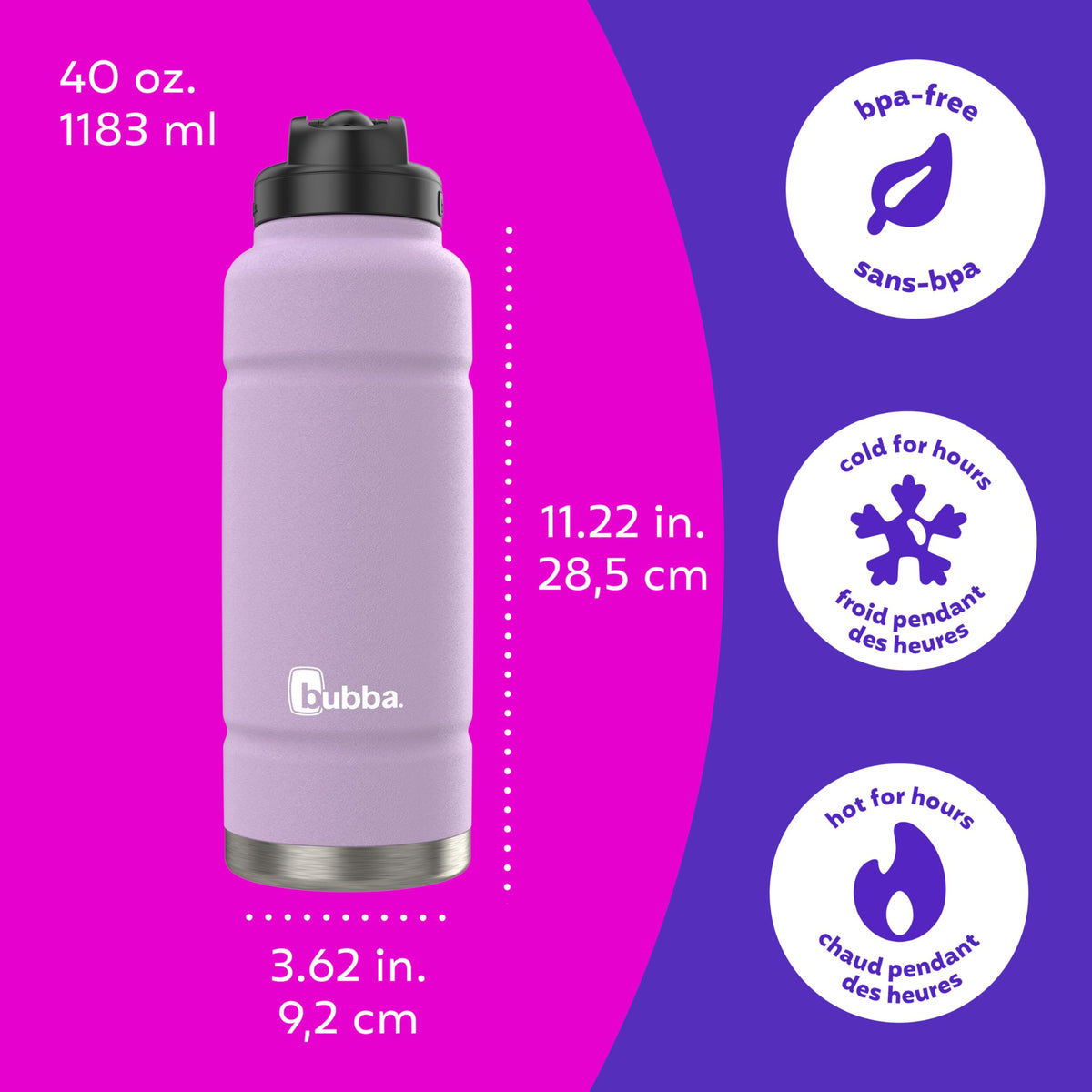 Bubba Trailblazer Stainless Steel Water Bottle, Lavender Frost, 40oz