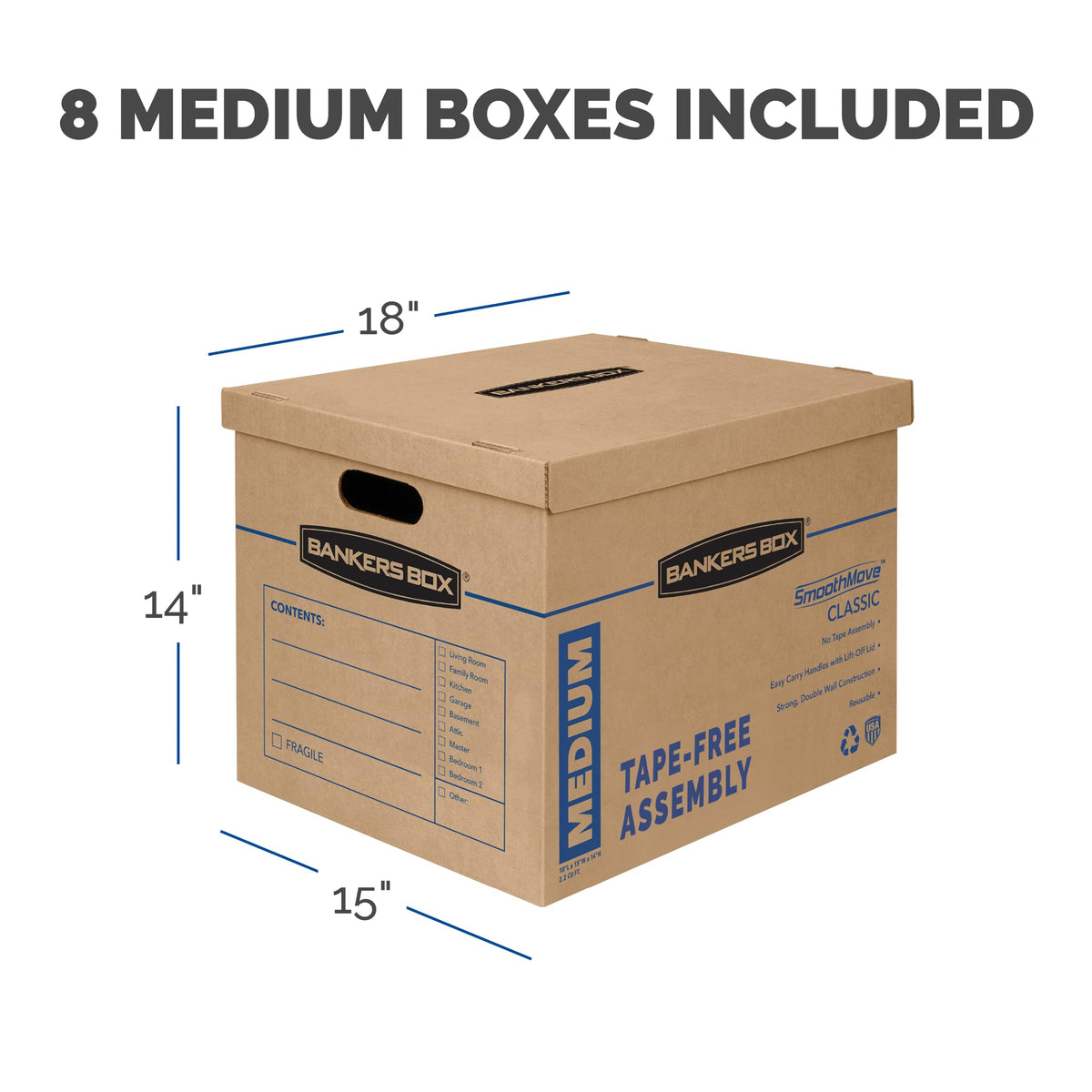 Bankers Box SmoothMove Classic Moving Boxes, Medium, 8 Pack, 7717210