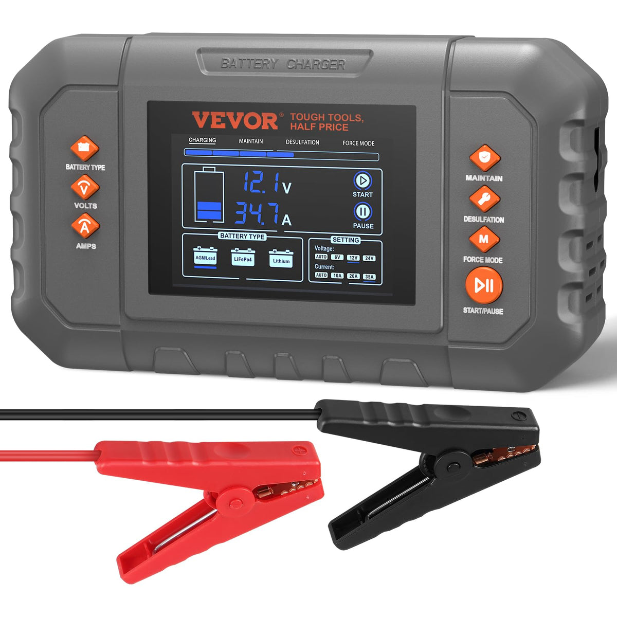 VEVOR Smart Battery Charger, 35-Amp, LiFePO4 and Lead-Acid
