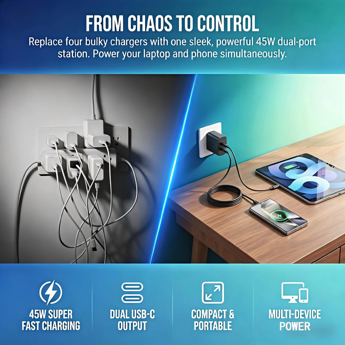 Super Fast USB C Charger, 2-Pack 45W with 6FT C to C Cable