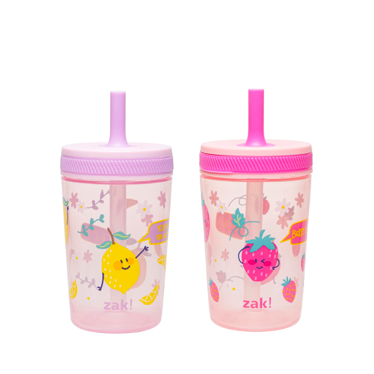 Zak Designs Toddler Straw Cups, 15 oz, Berry & Lemon Zest, 2-Pack