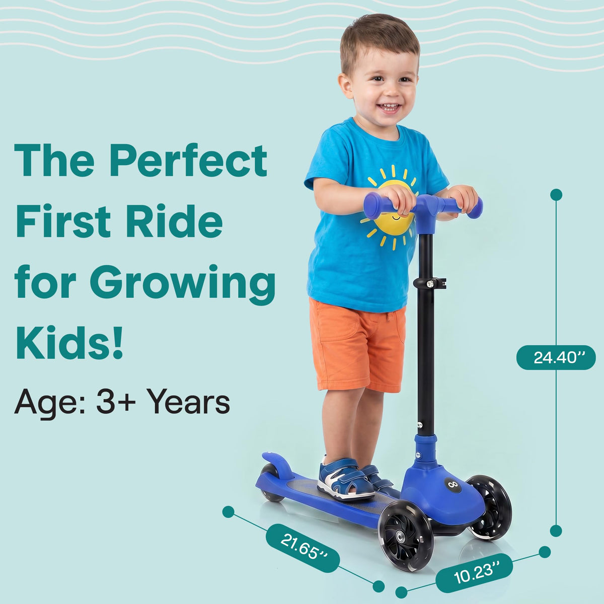 SereneLife 3 Wheel Scooter for Kids, Ages 2+, Blue