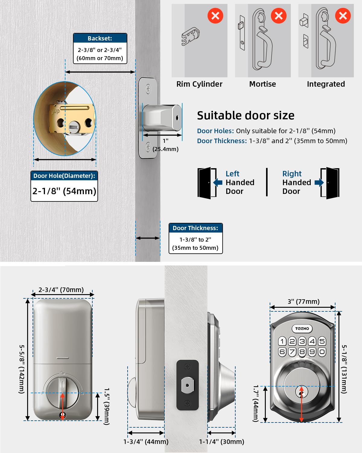 TEEHO TE001 Keypad Smart Deadbolt Lock, Satin Nickel