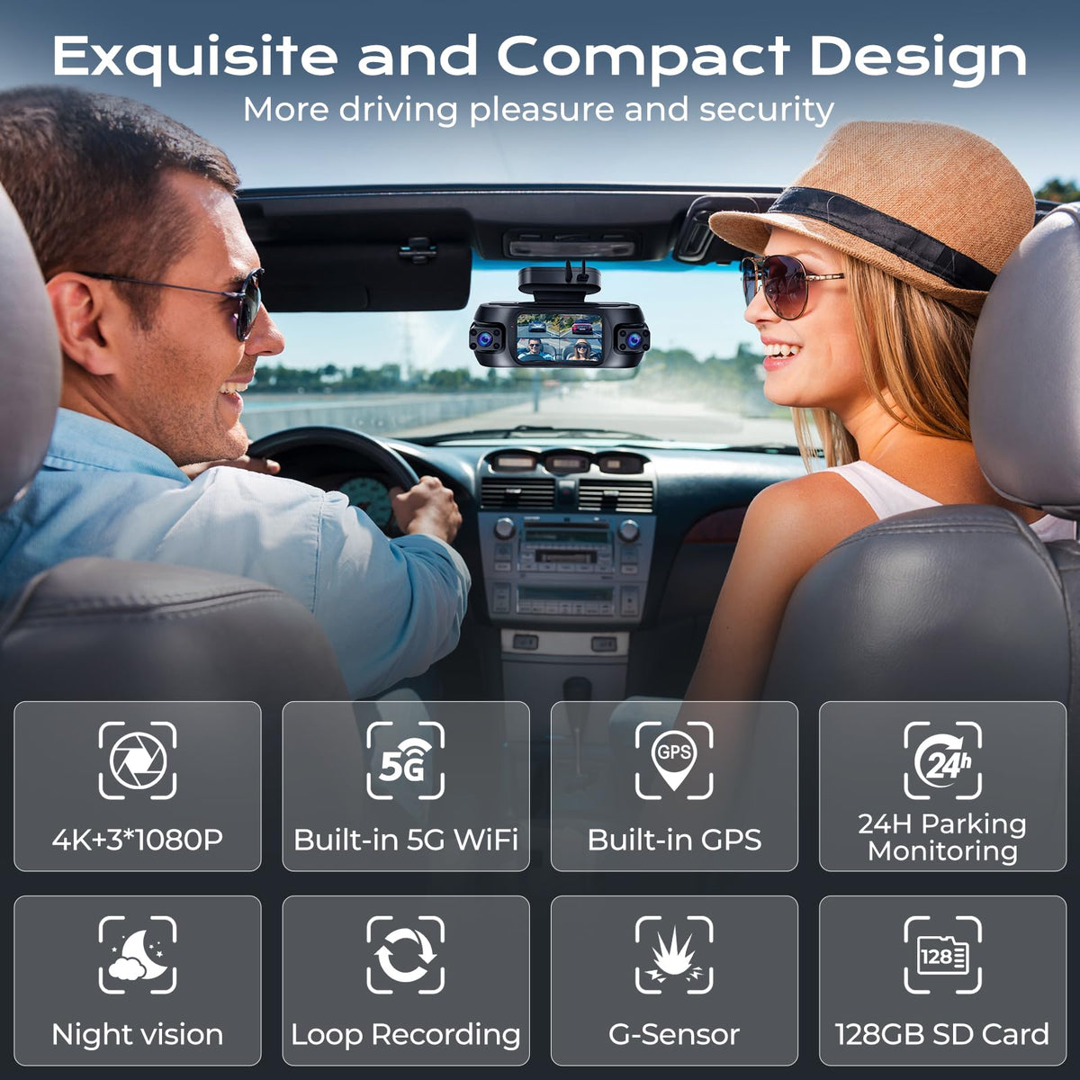 DELLFY 4-Channel 4K Dash Cam with GPS & 128 GB Card