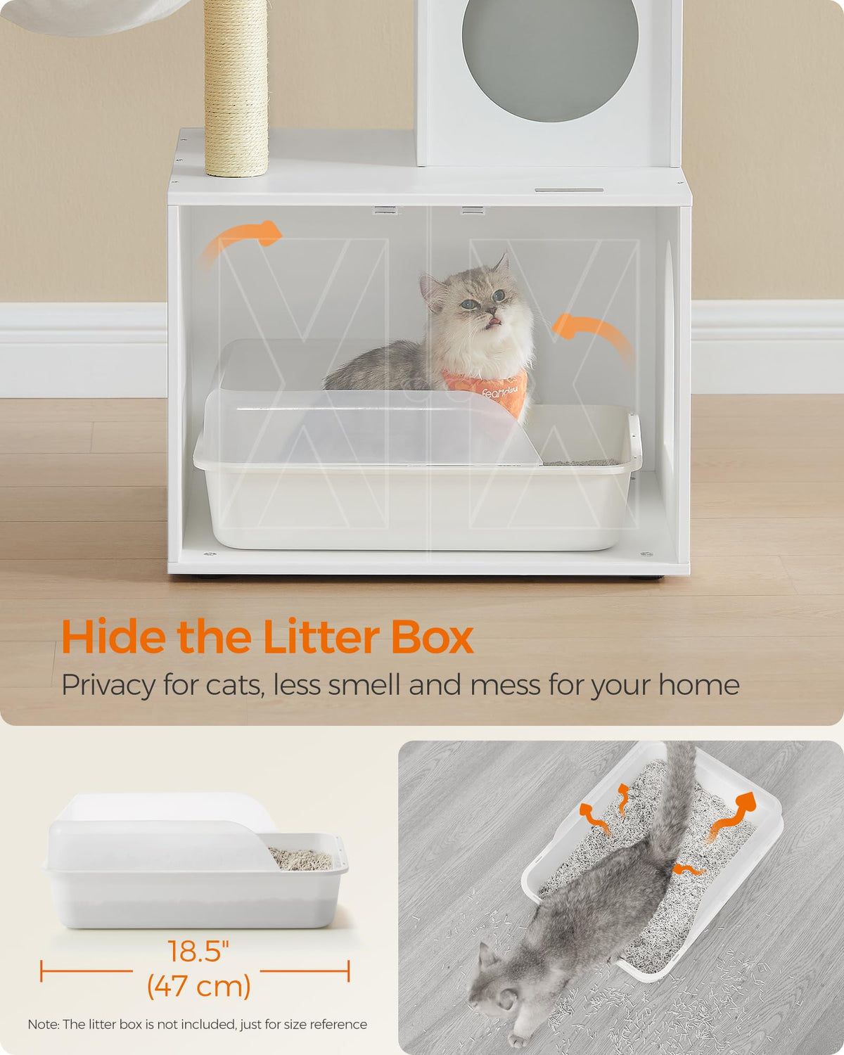 Feandrea WoodyWonders Litter Box Cat Tree, Cloud White, UPCT113W01