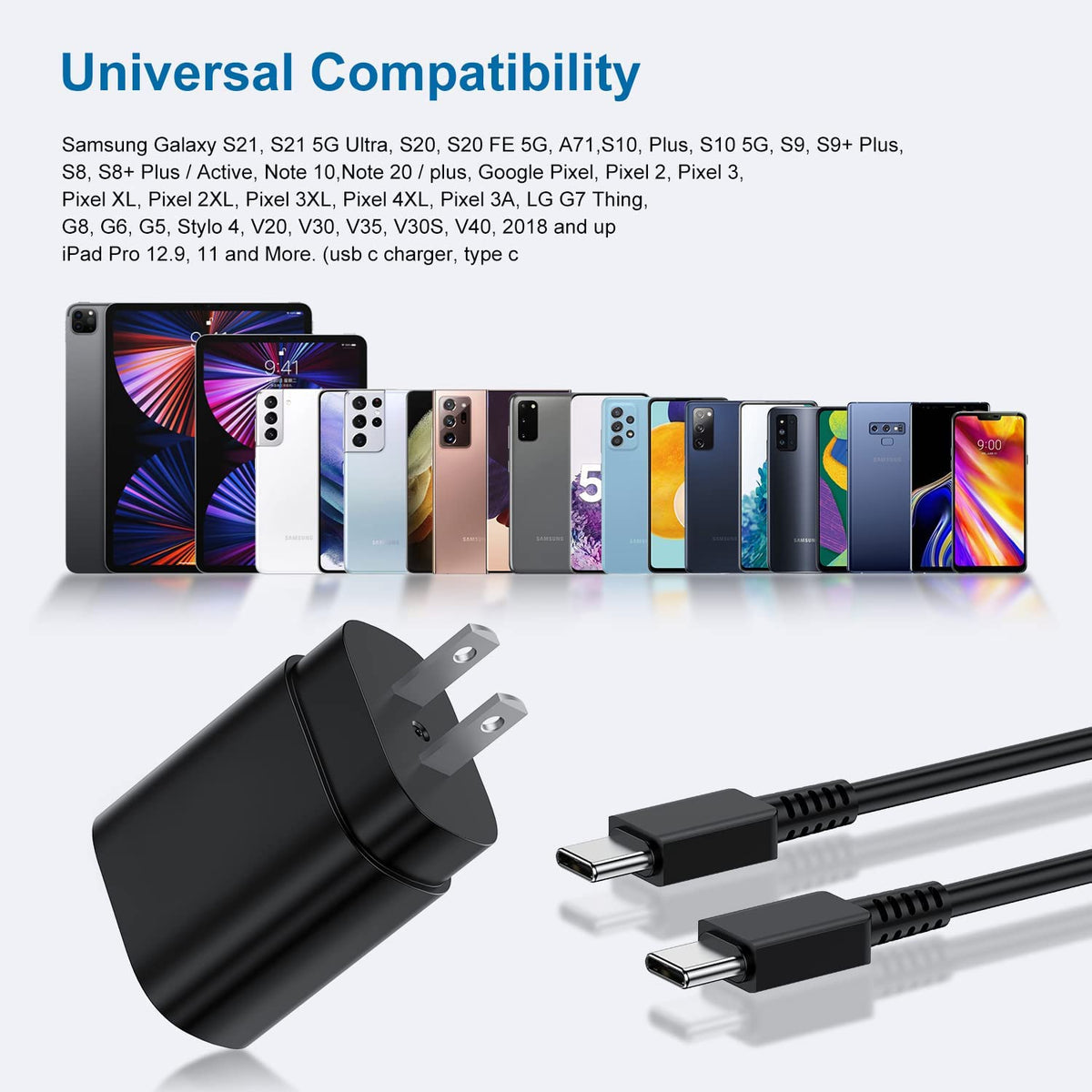 USB C Charger for Samsung Galaxy, 25W, 3 Pack, 6+6+10FT Cables