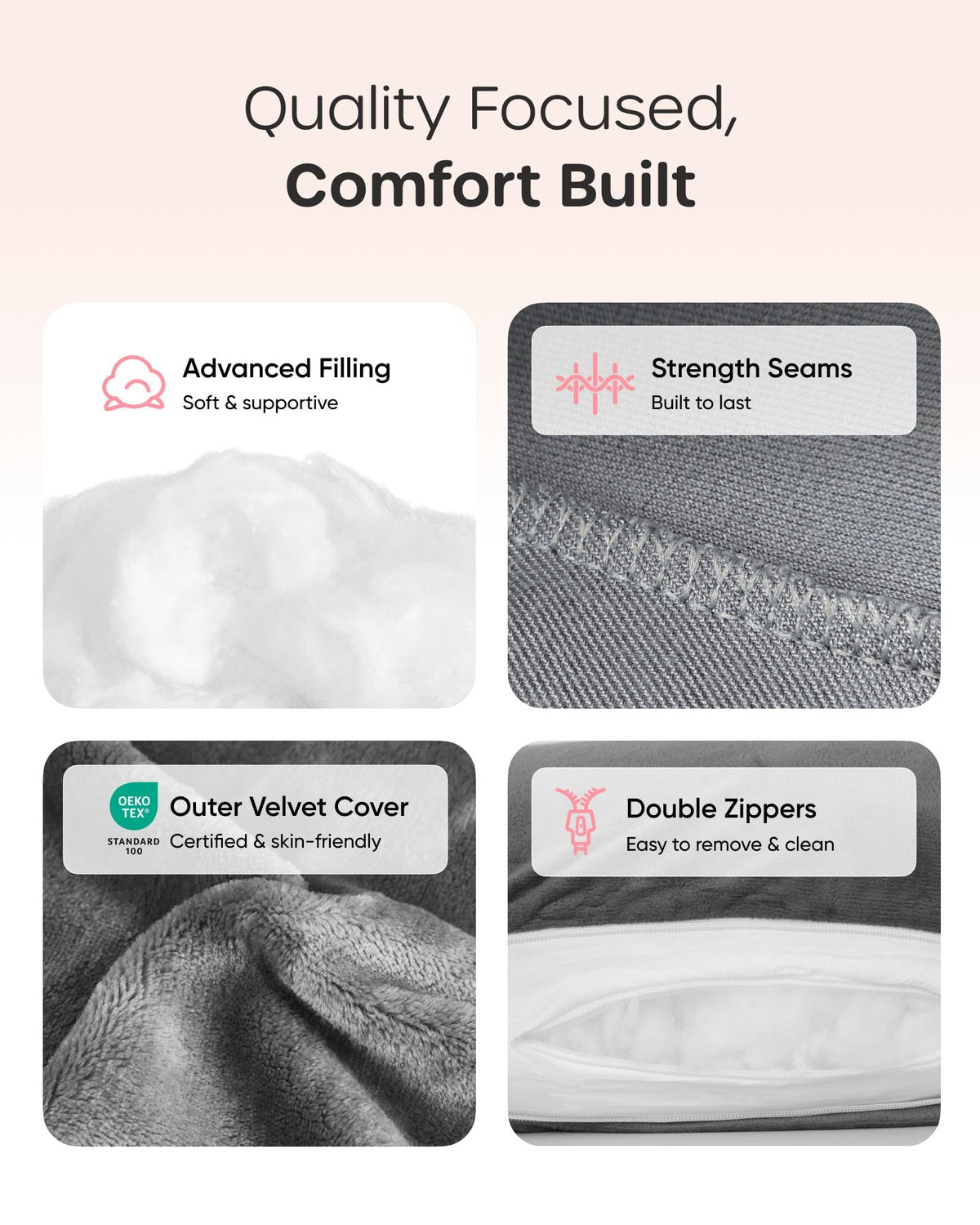 Nuliie U-Shaped Full Body Pregnancy Pillow, Grey