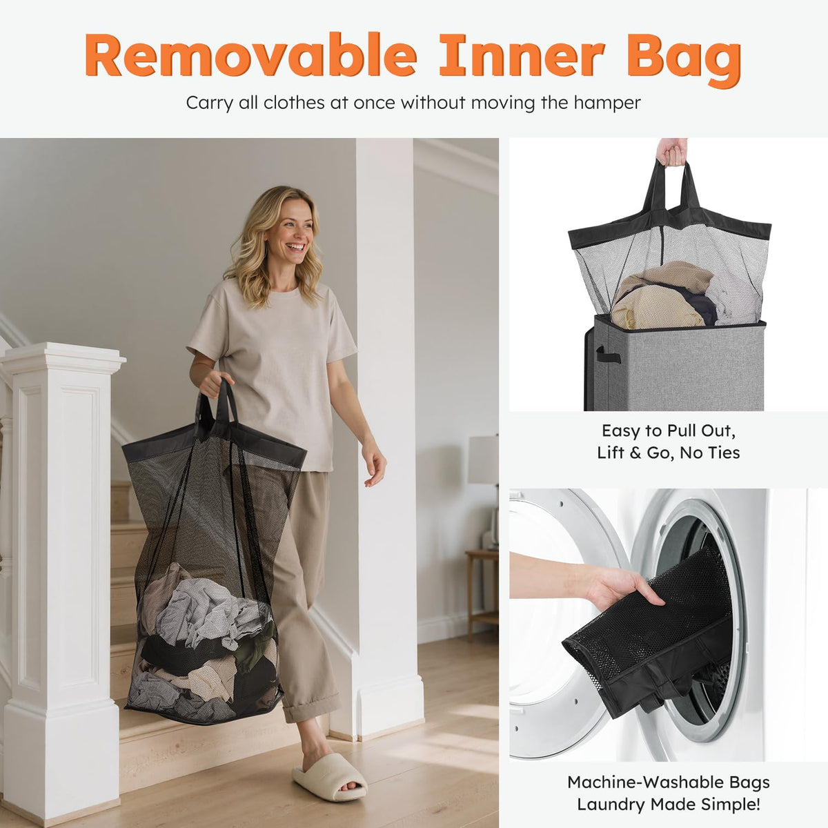 SOLEDI 100 L Laundry Basket with Lid, Grey