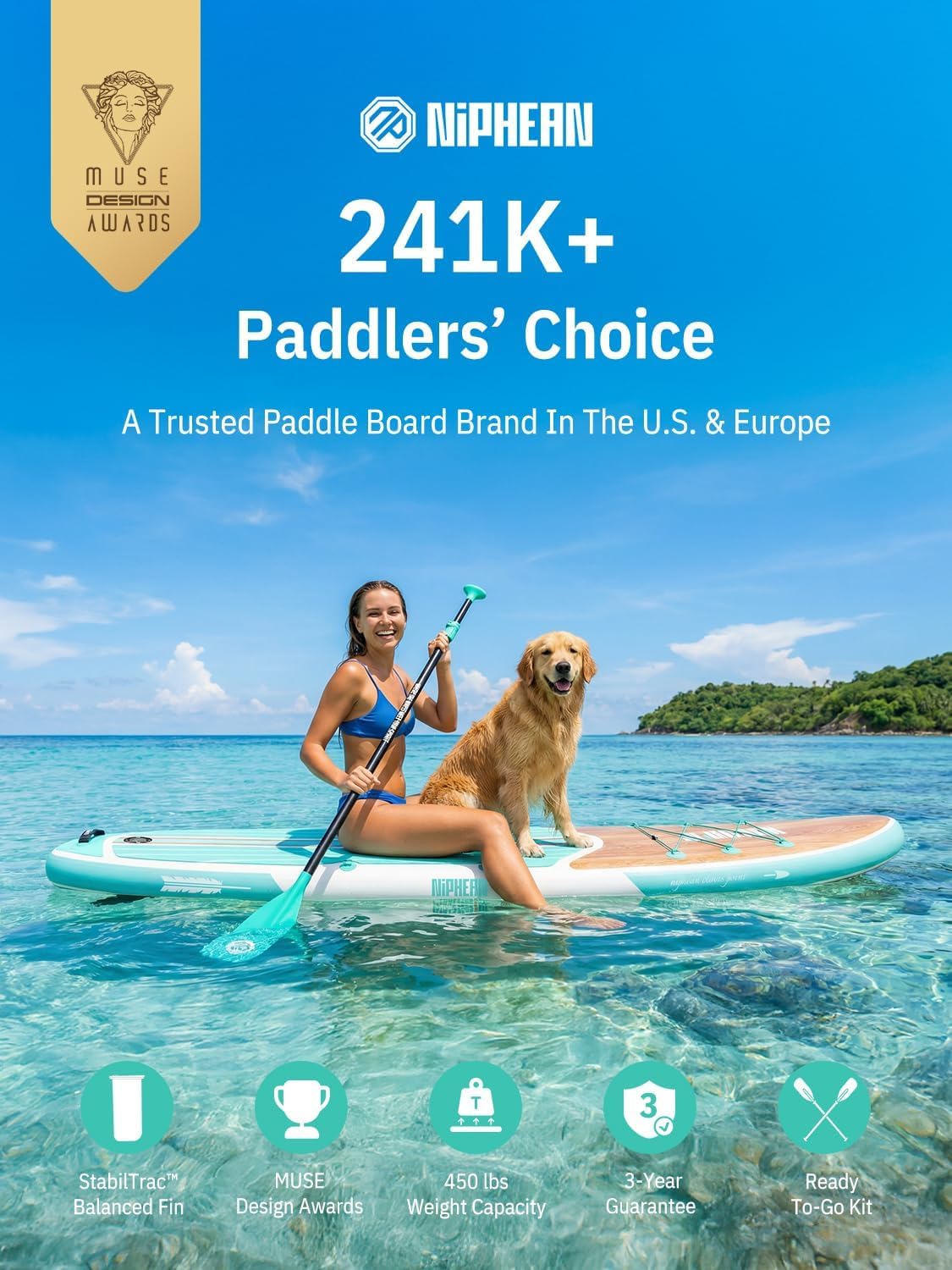 Niphean Inflatable Stand Up Paddle Board with Accessories, 10'6"