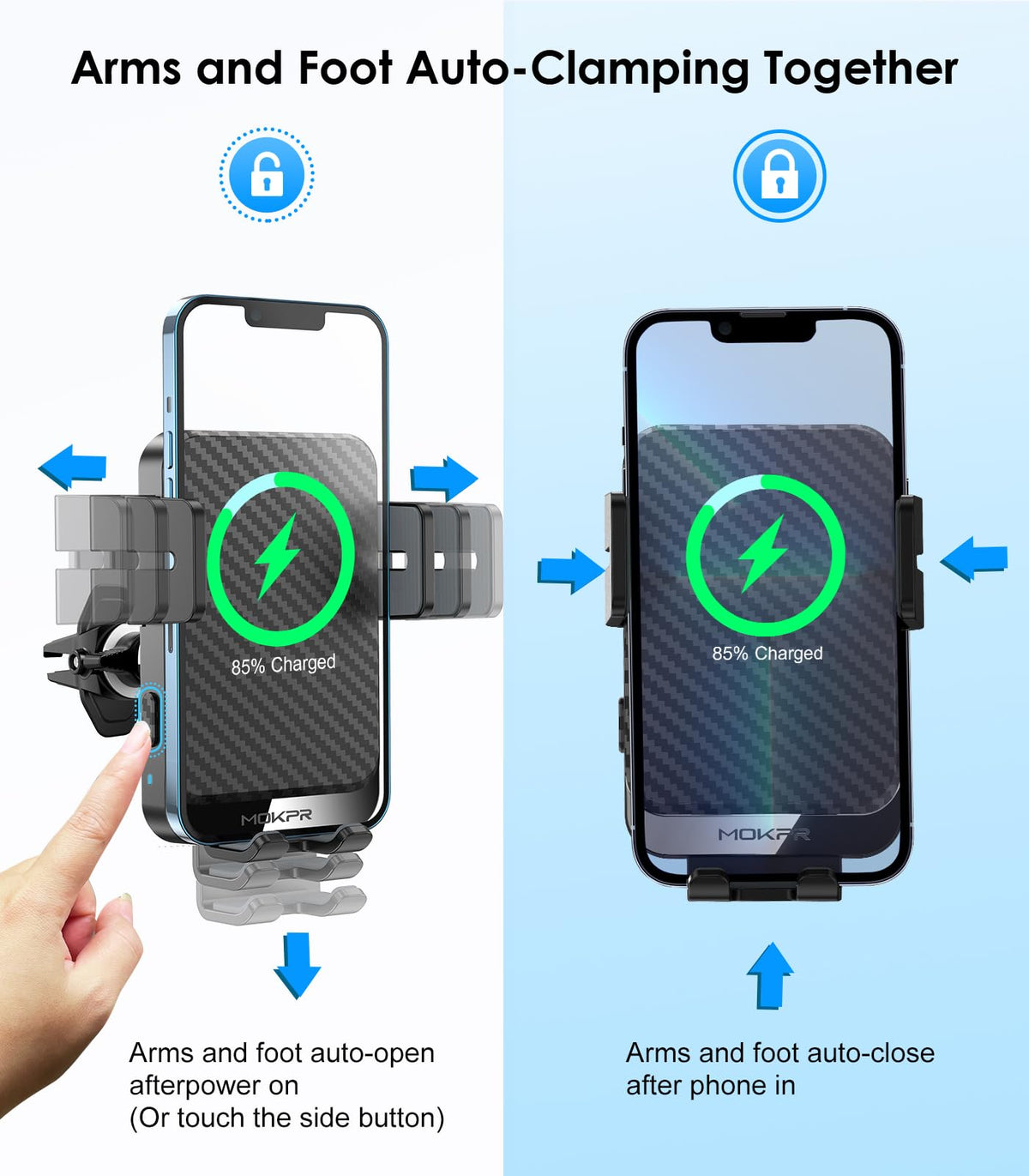 MOKPR 15W Wireless Car Charger, Auto-Clamping Air Vent Phone Mount