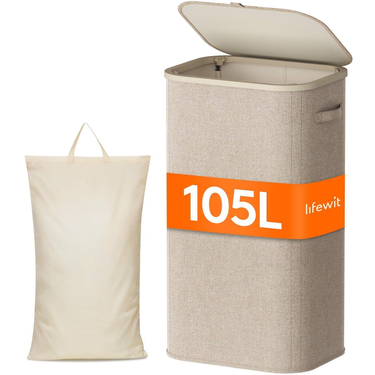 Lifewit 105L Collapsible Laundry Hamper with Lid, Beige