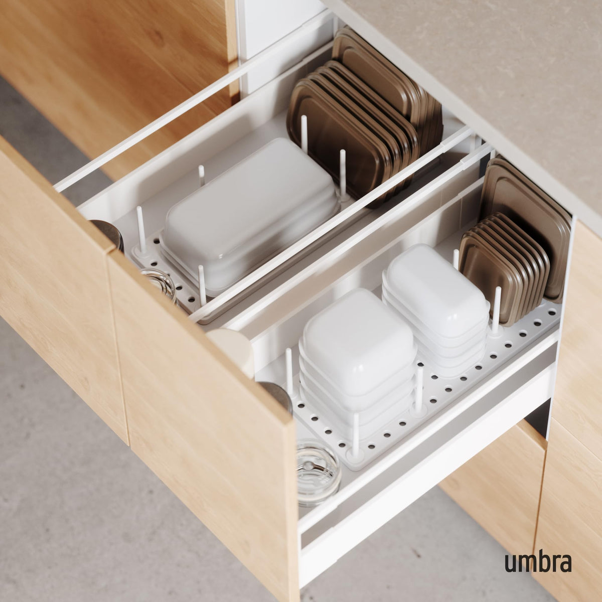 Umbra Peggy Kitchen Drawer Organizer Tray, Adjustable, White