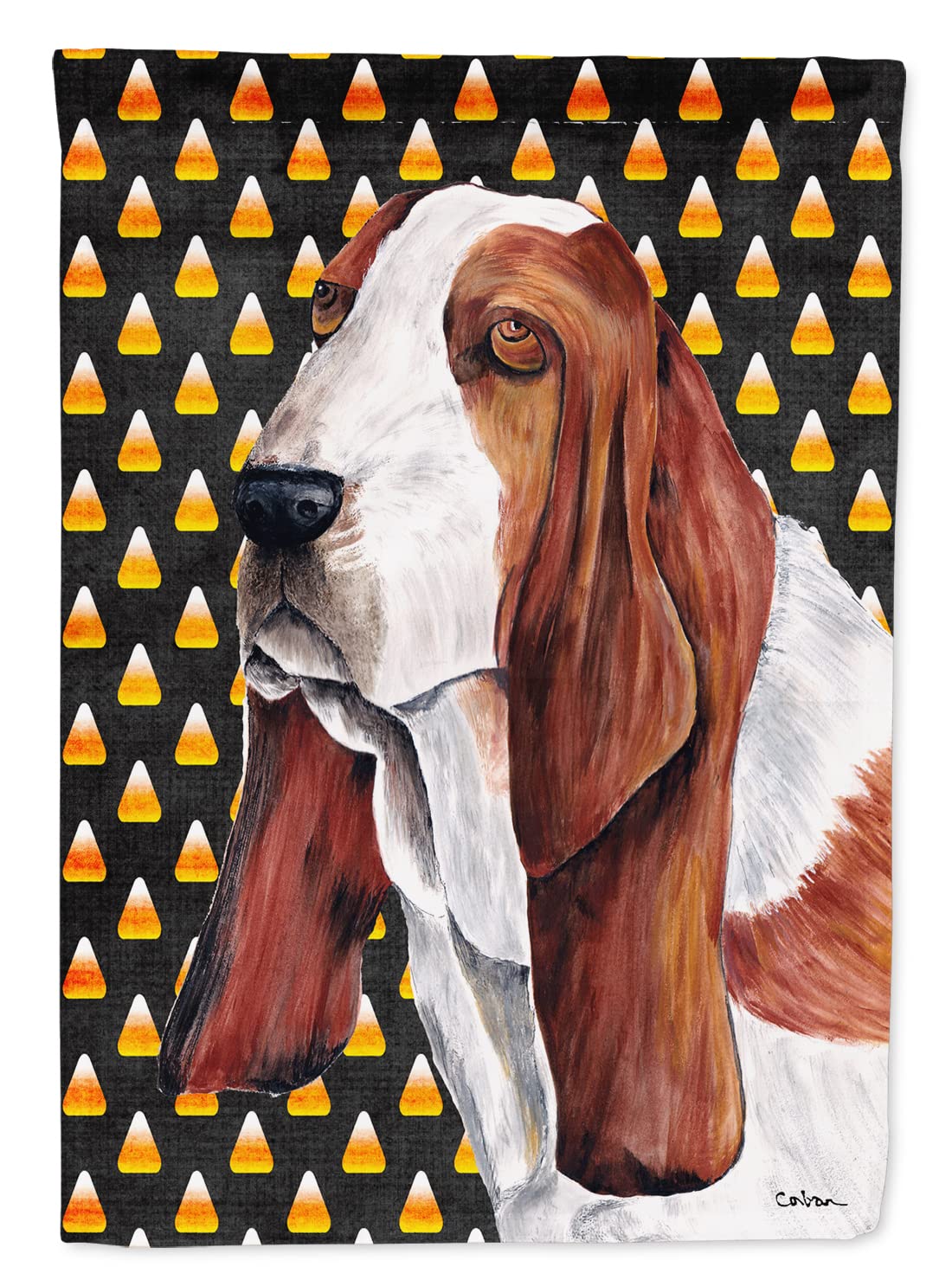 Caroline's Treasures Basset Hound Candy Corn Halloween Flag