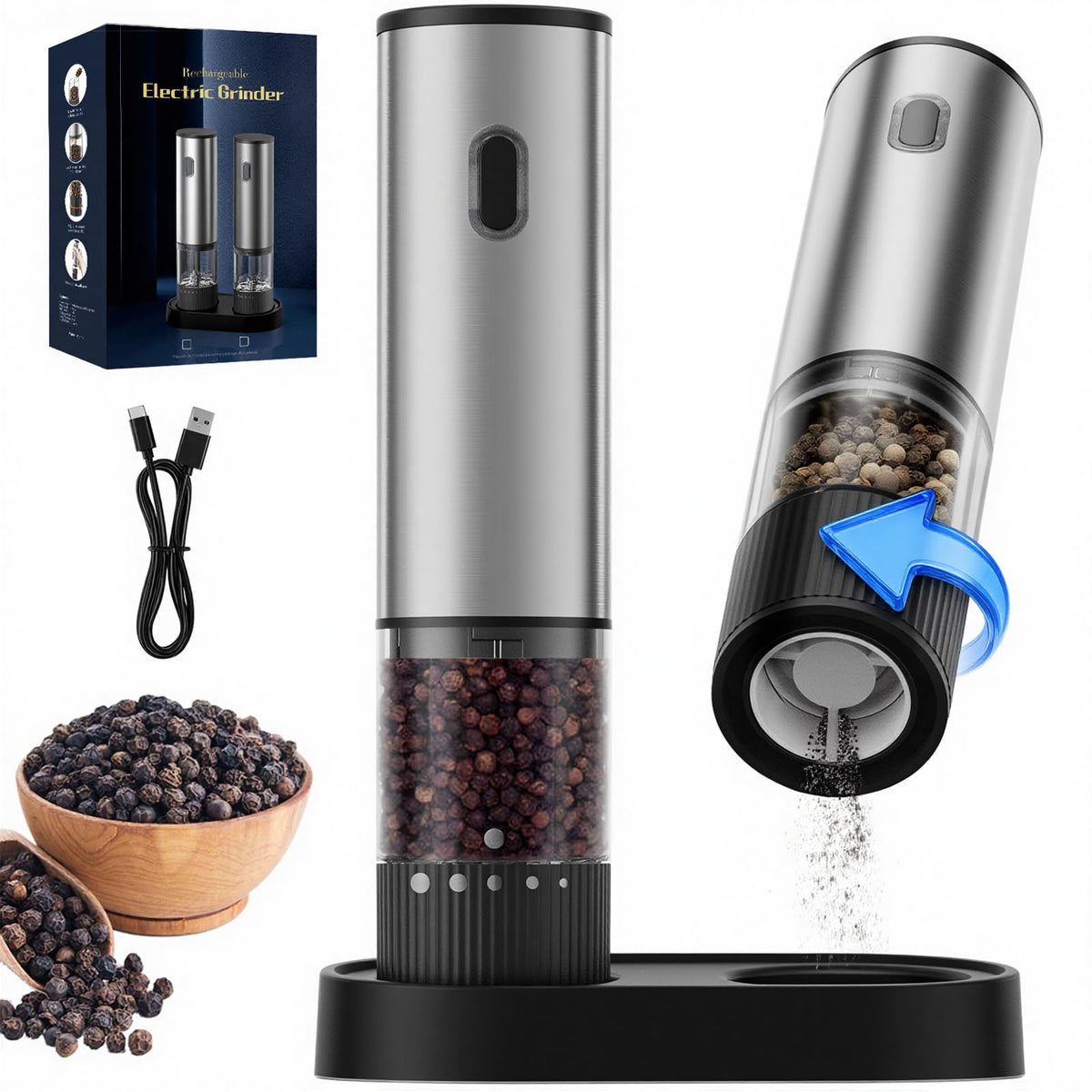 USB-C Rechargeable Automatic Salt and Pepper Grinder Set