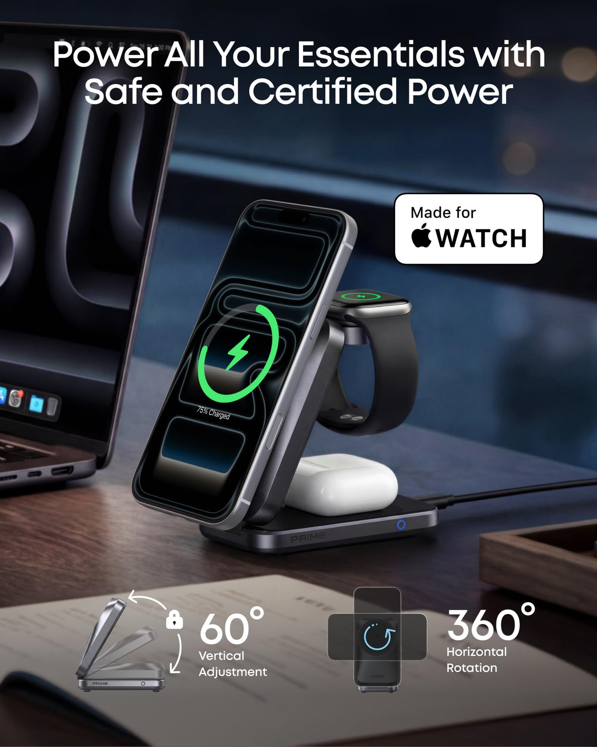 Anker Prime 3-in-1 Charging Station, 25W Qi2.2 Foldable Charger