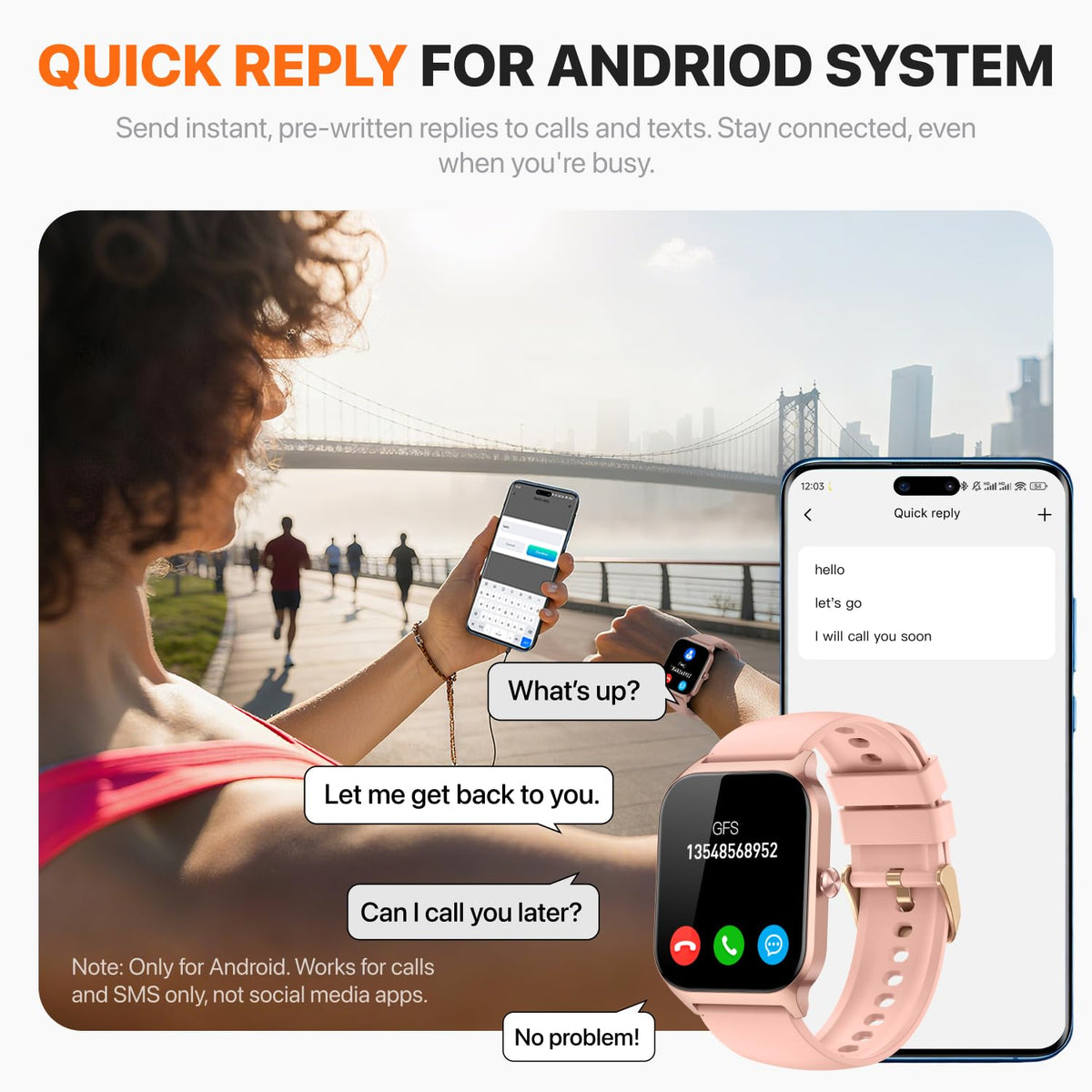 Smart Watch with Calling & Fitness Tracking, Pink, 1.83"