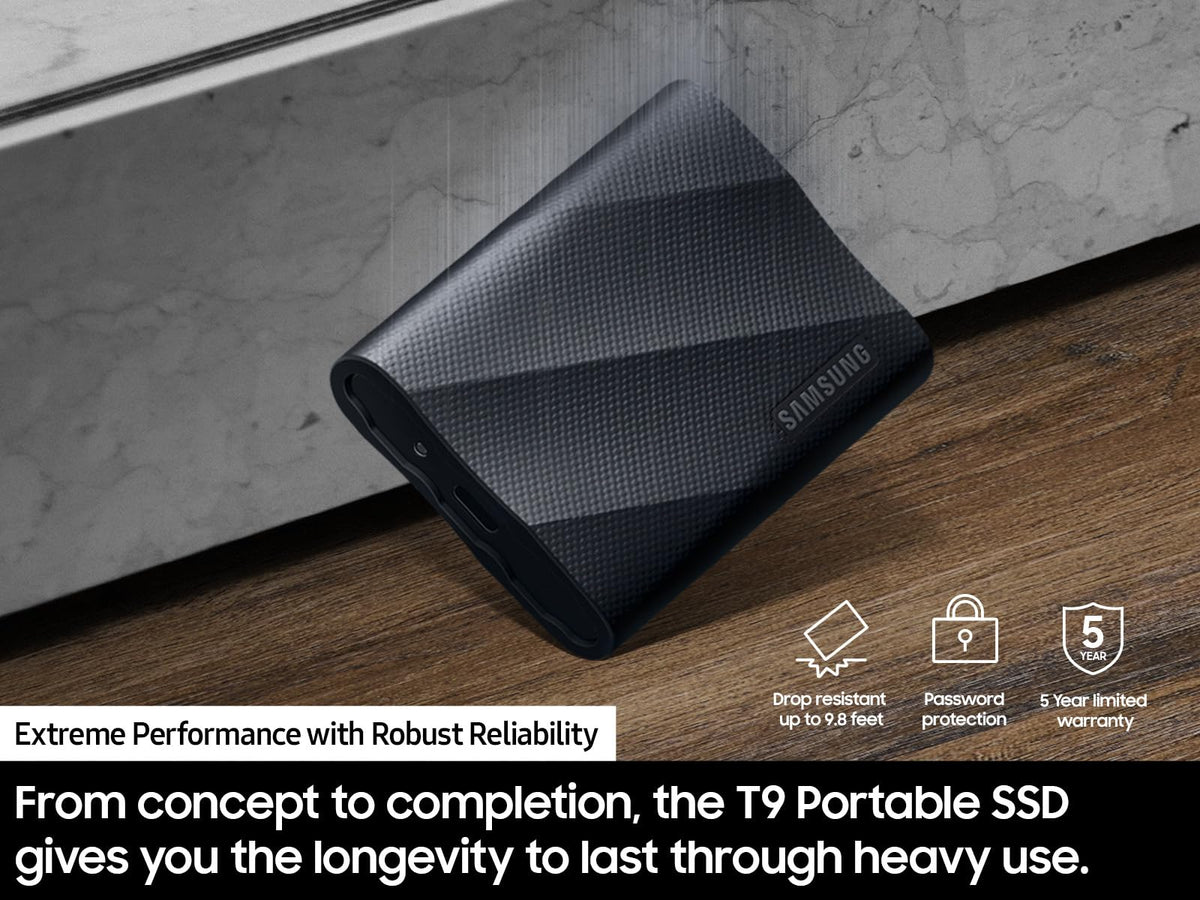 Samsung T9 1TB Portable SSD, USB 3.2 Gen 2x2, Black (MU-PG1T0B/AM)