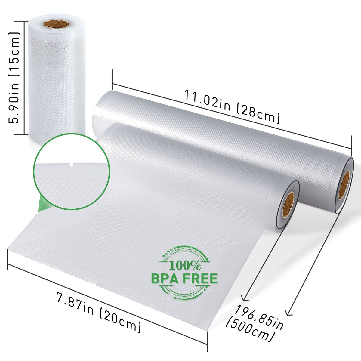 KitchenBoss Vacuum Sealer Bag Rolls, 6 Rolls, 6/8/11 Inch