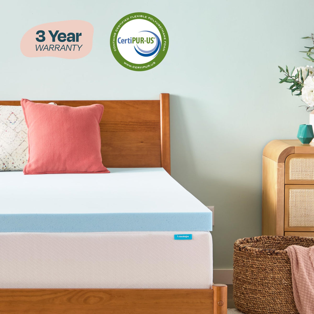 Linenspa 3 Inch Gel Memory Foam Mattress Topper, Queen
