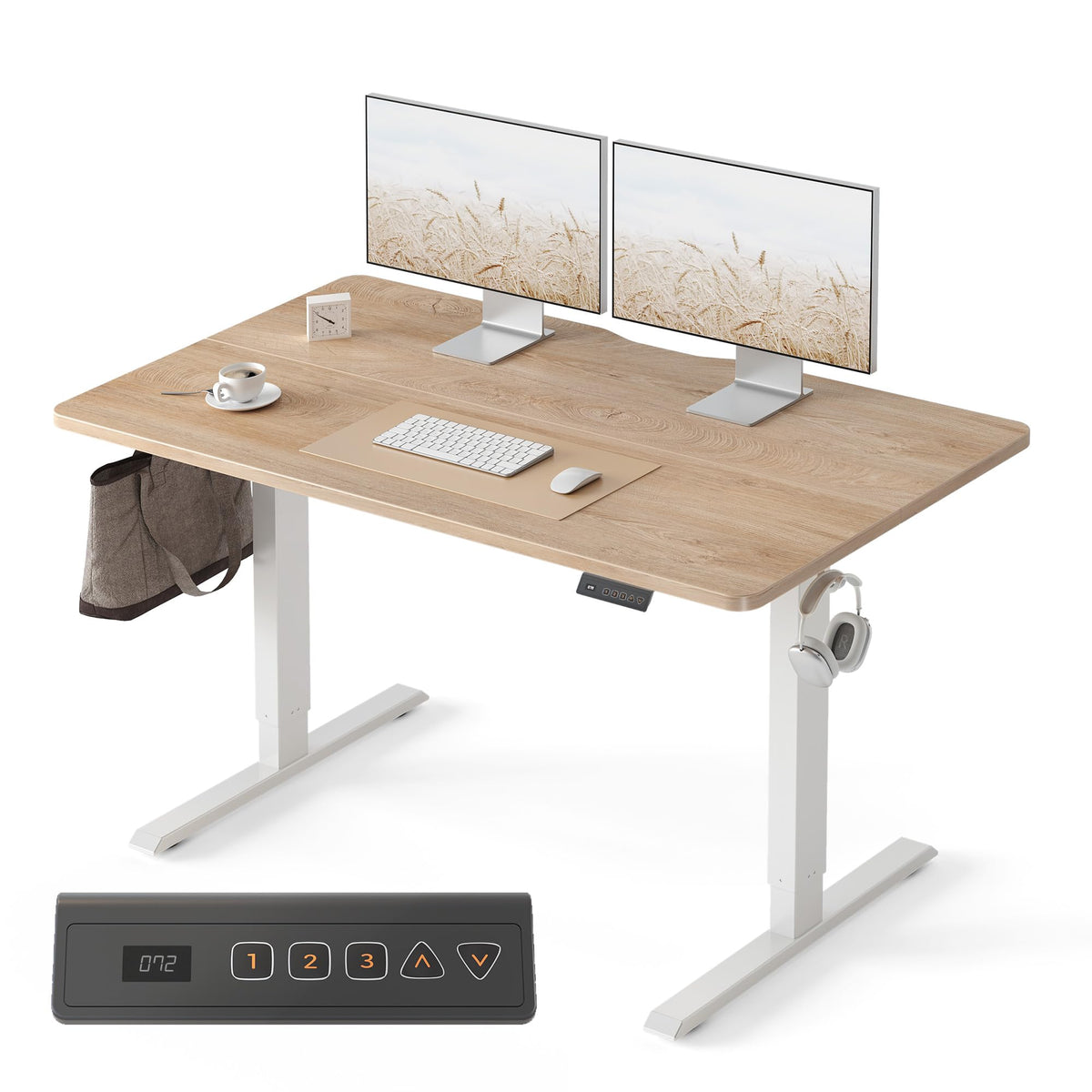 Fezibo Height Adjustable Standing Desk, 47 x 24 in, Maple