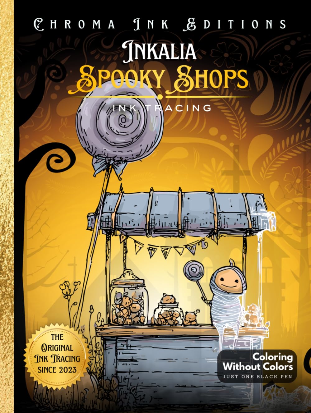 Inkalia Tracing Spooky Halloween Shops Coloring Book