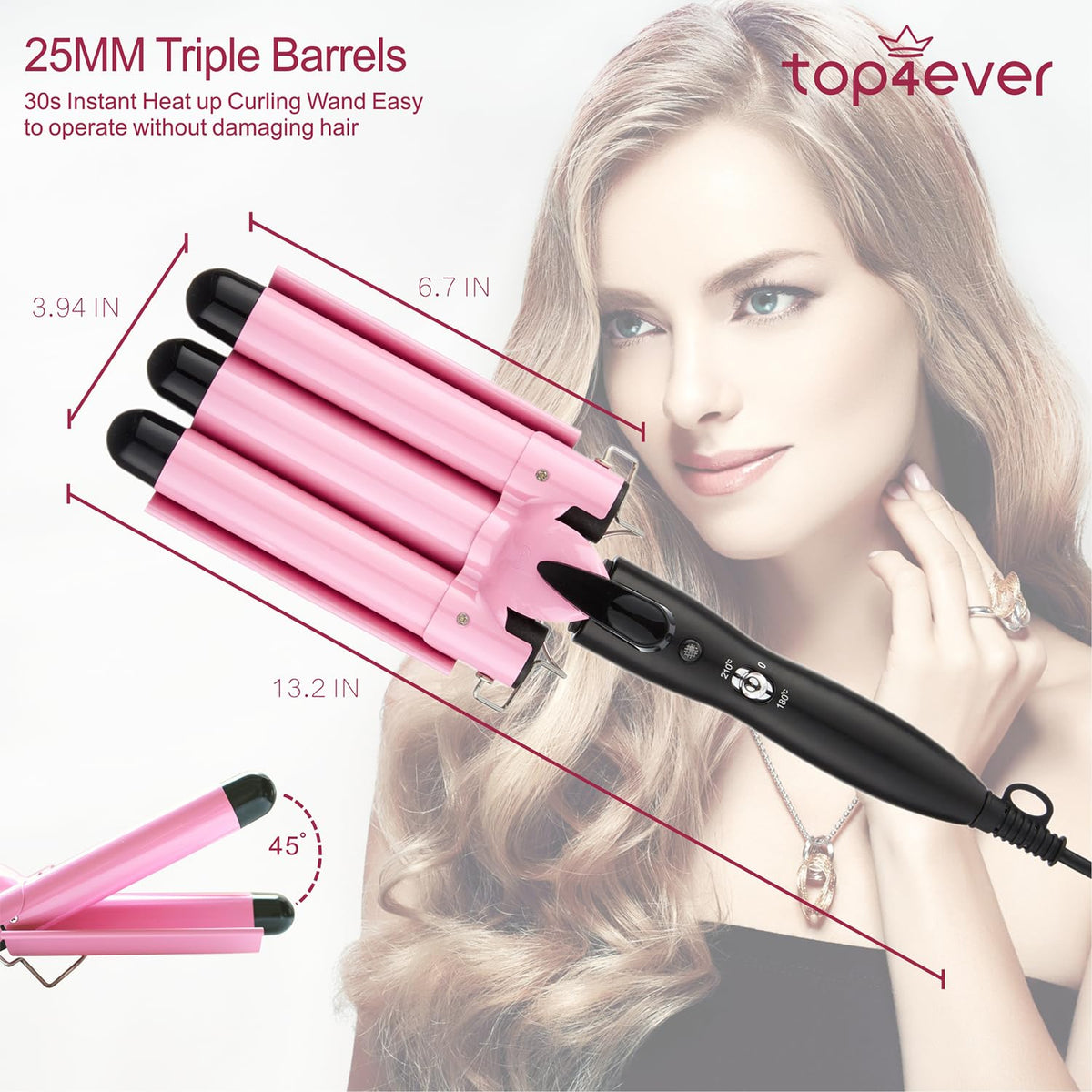 TOP4EVER 25 mm Ceramic 3 Barrel Curling Iron Hair Waver