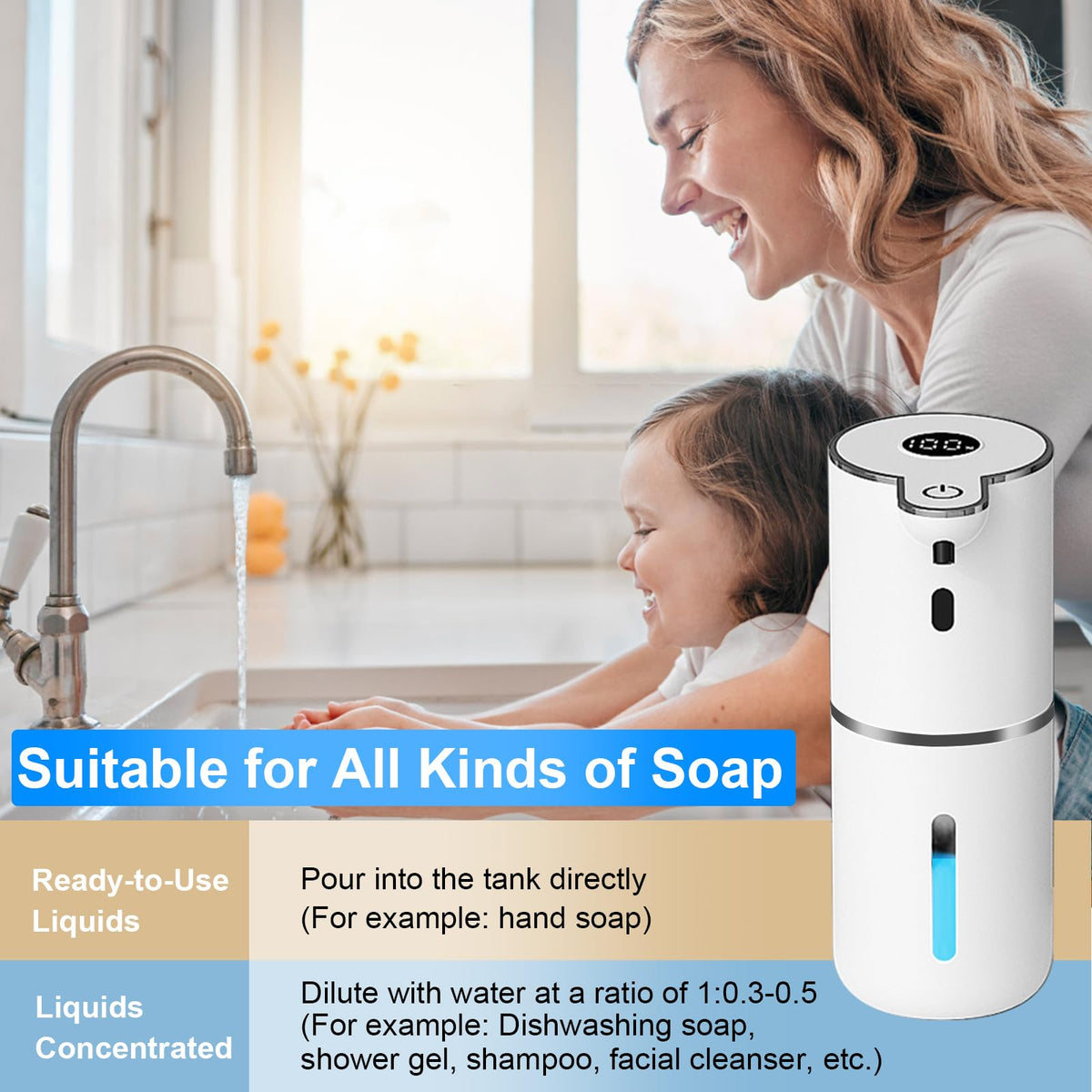 Touchless Automatic Liquid Soap Dispenser, USB Rechargeable, 380 mL