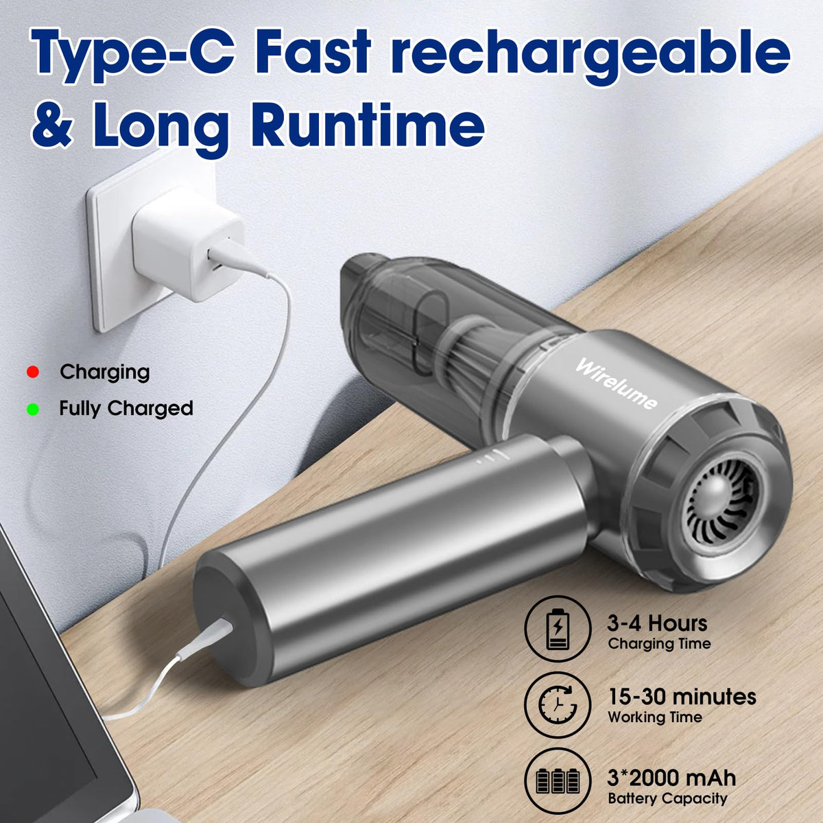 Cordless Handheld Car Vacuum Cleaner, 22000 Pa, Grey
