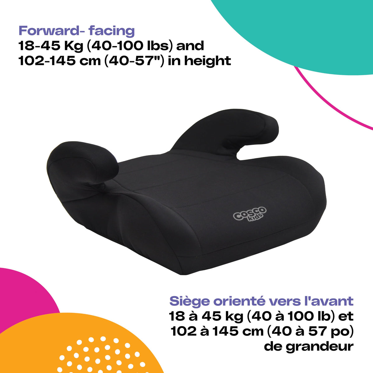Cosco Kids Topside Backless Booster Car Seat, Black