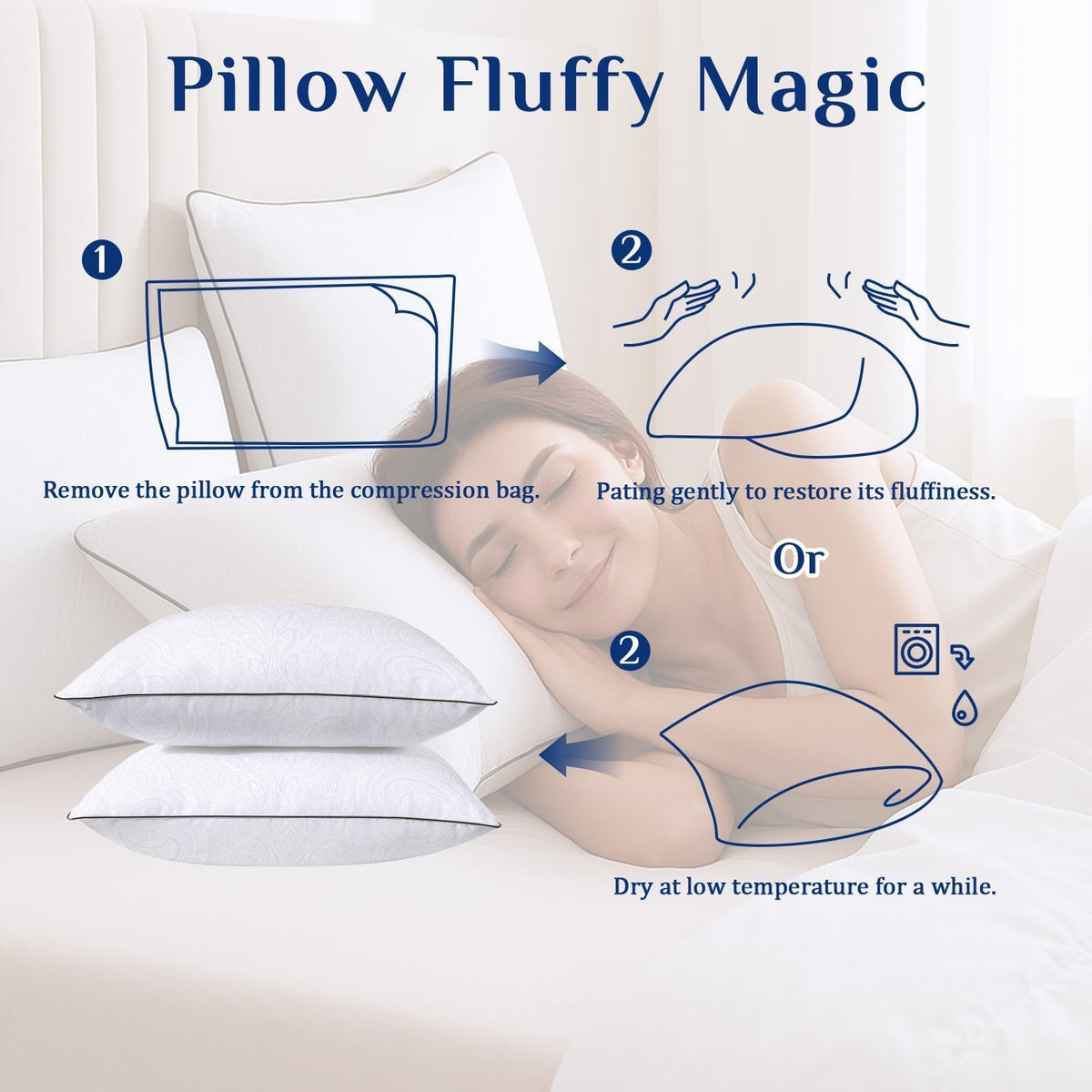 JOLLYVOGUE Down Alternative Bed Pillows, Standard (2 Pack)