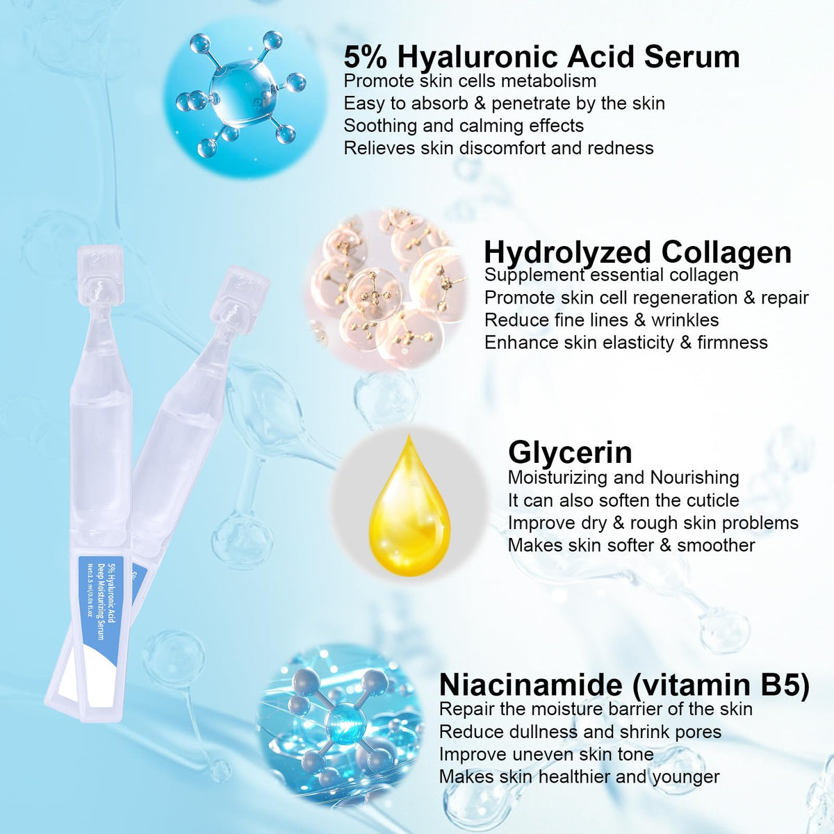 Wake Nature Perfection 5% Hyaluronic Acid Serum Vials, 1.5 ml x 30