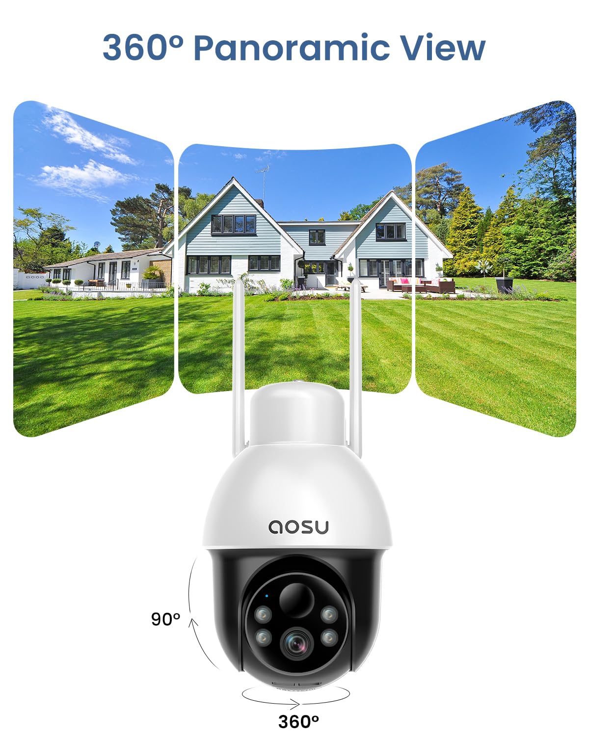 AOSU Solar Security Camera with Panoramic PTZ, 2K