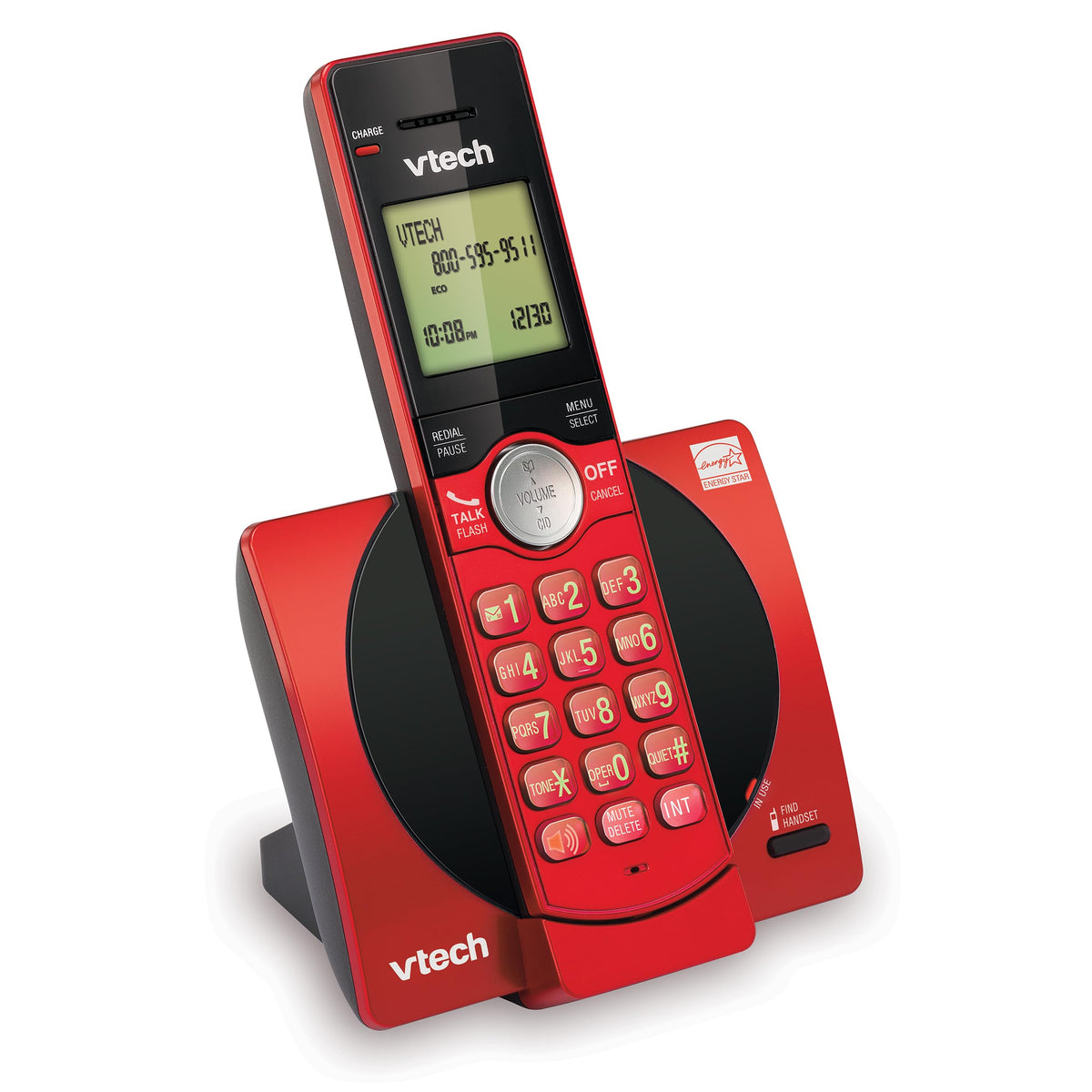 VTech DECT 6.0 Single Handset Cordless Phone, Red