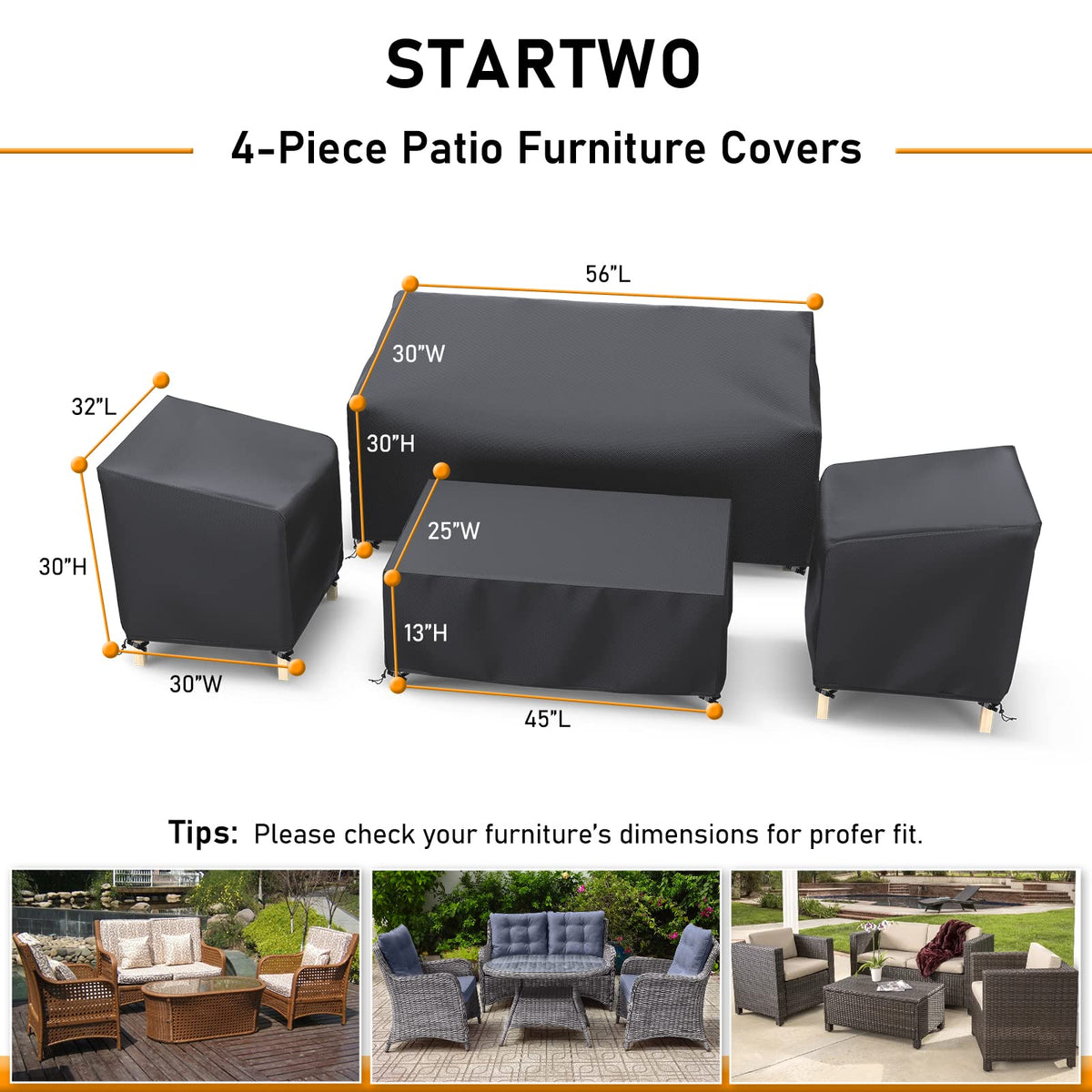 STARTWO Waterproof Patio Furniture Cover Set, Black (4 Piece)
