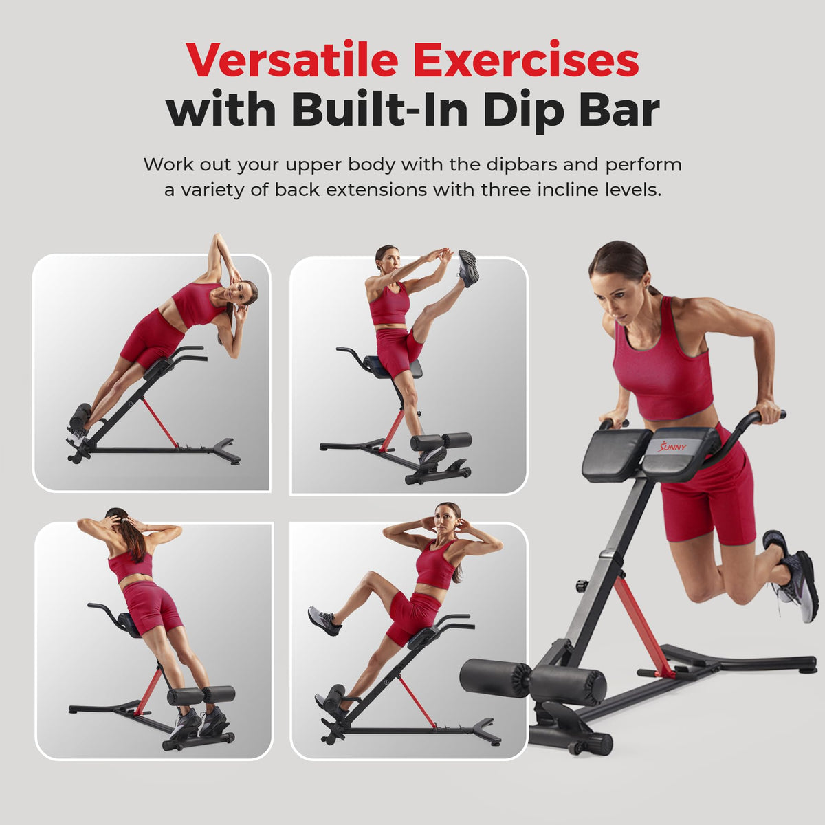 Sunny Health & Fitness Roman Chair Bench with Dip Station