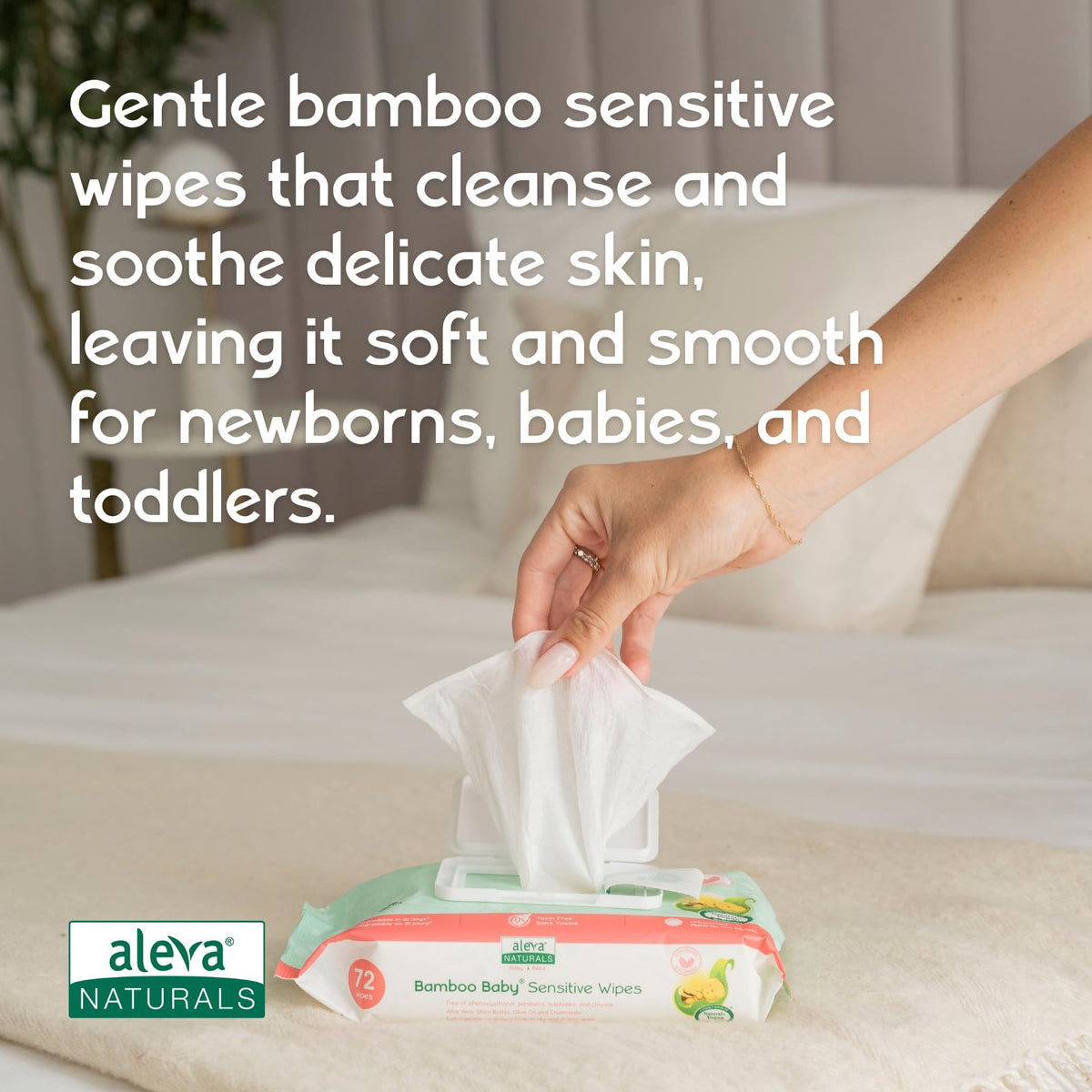 Aleva Naturals Bamboo Baby Wipes, Sensitive Skin, 72 Count, 12 Pack
