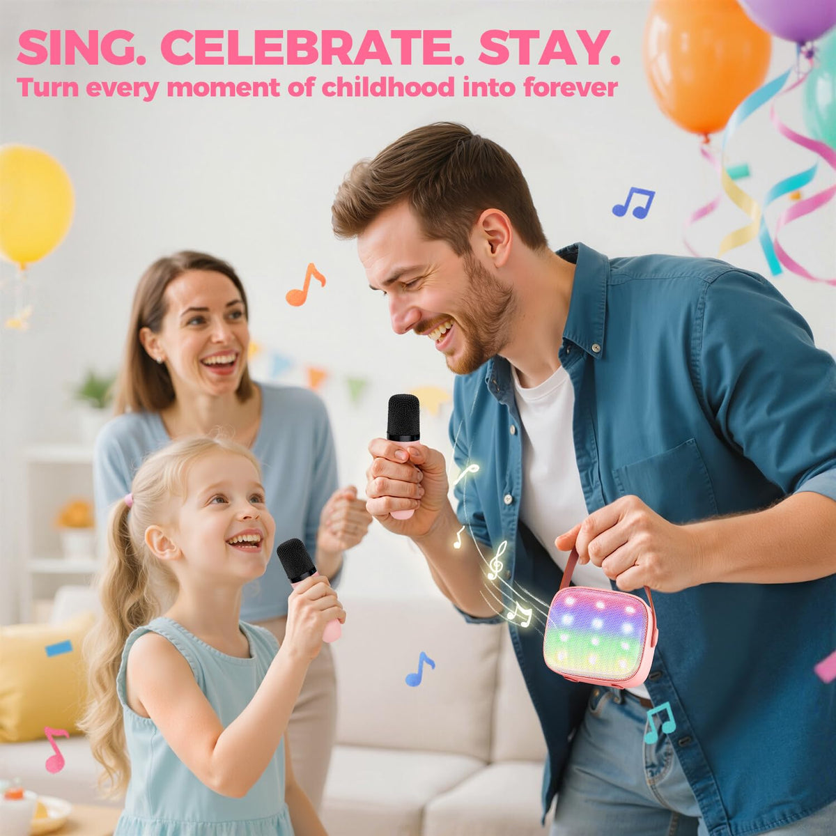 YLL Kids' Mini Karaoke Machine with 2 Wireless Microphones, Pink