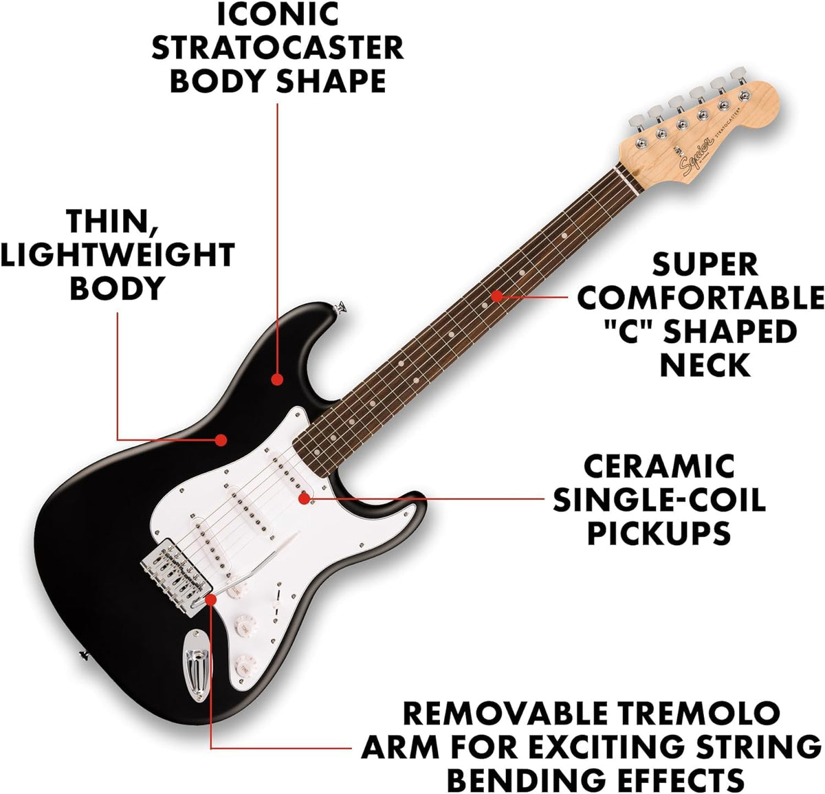 Fender Squier Debut Series Stratocaster Electric Guitar Kit, Black