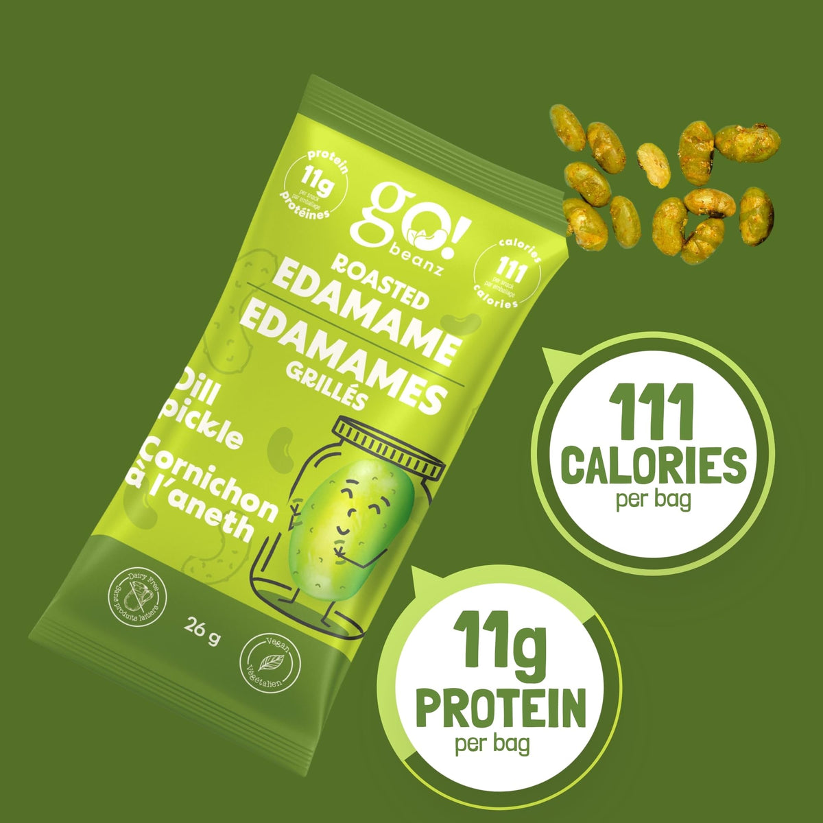 GoBeanz Crunchy Roasted Edamame, Dill Pickle, 20 x 26 g